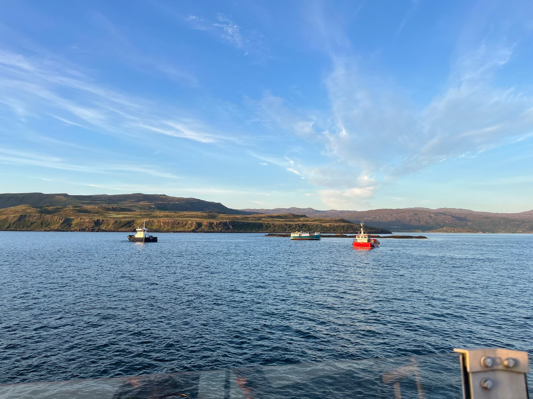 Mowi workboats Beinn Mowi (left) and Sarah Ann (right) assisting Tobermory lifeboat