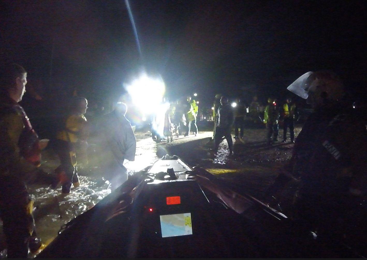 Night shot from the lifeboat of Yacht fire 