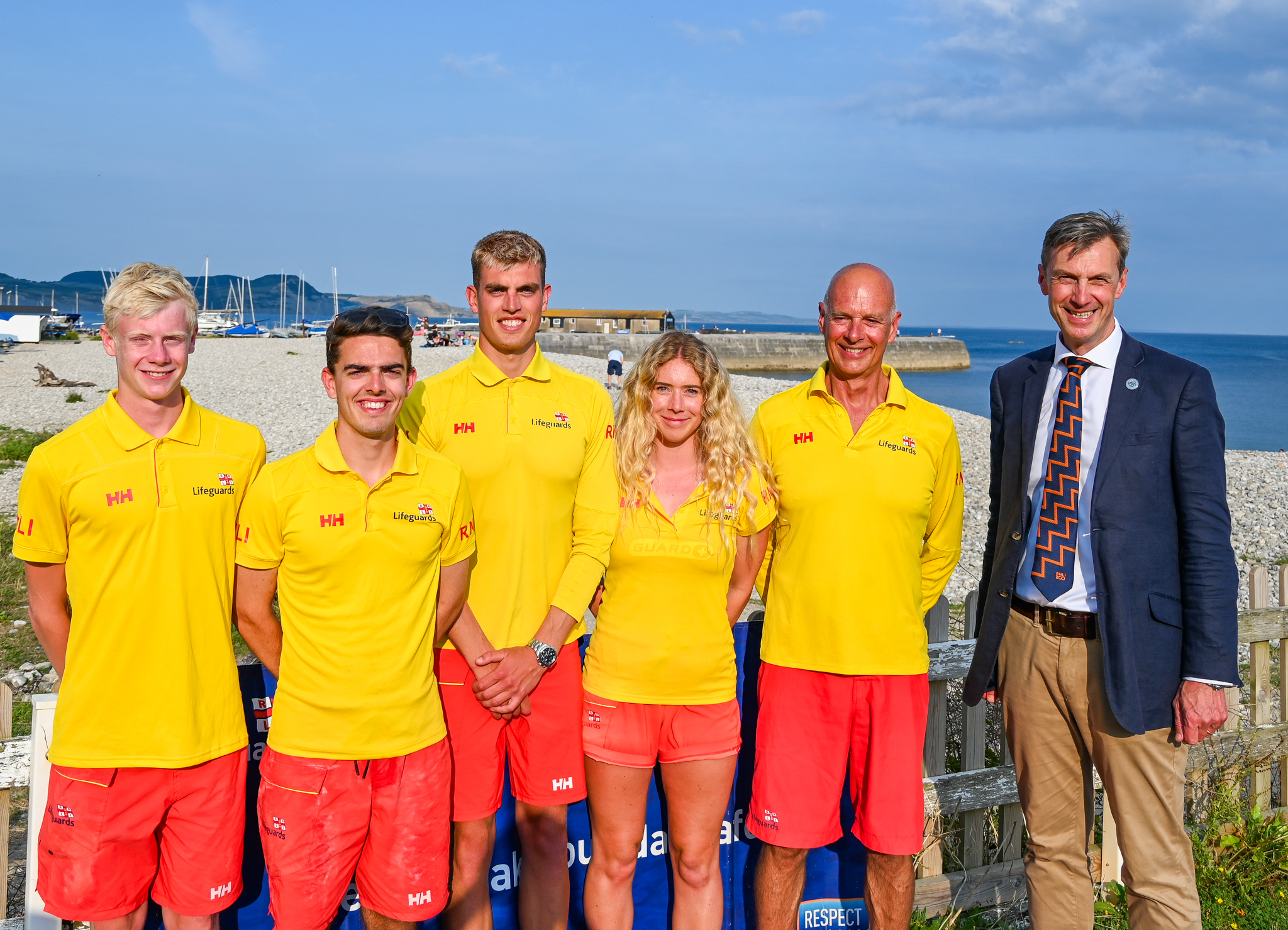 Group photo of Peter Sparkes with Lyme Regis lifeguards