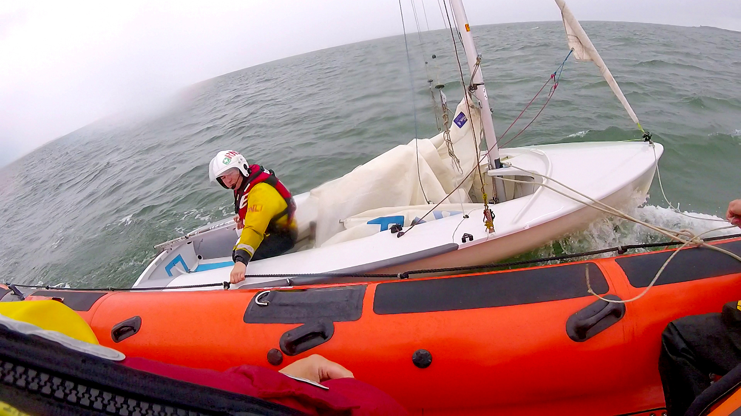 The dinghy alongside Lewisco on Thursday.