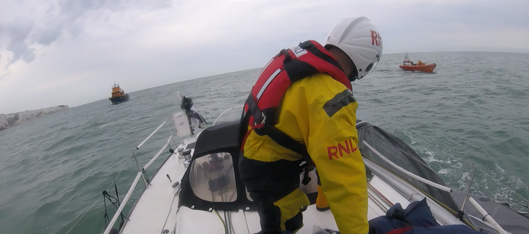 Dover and Walmer lifeboats shadowing yacht.