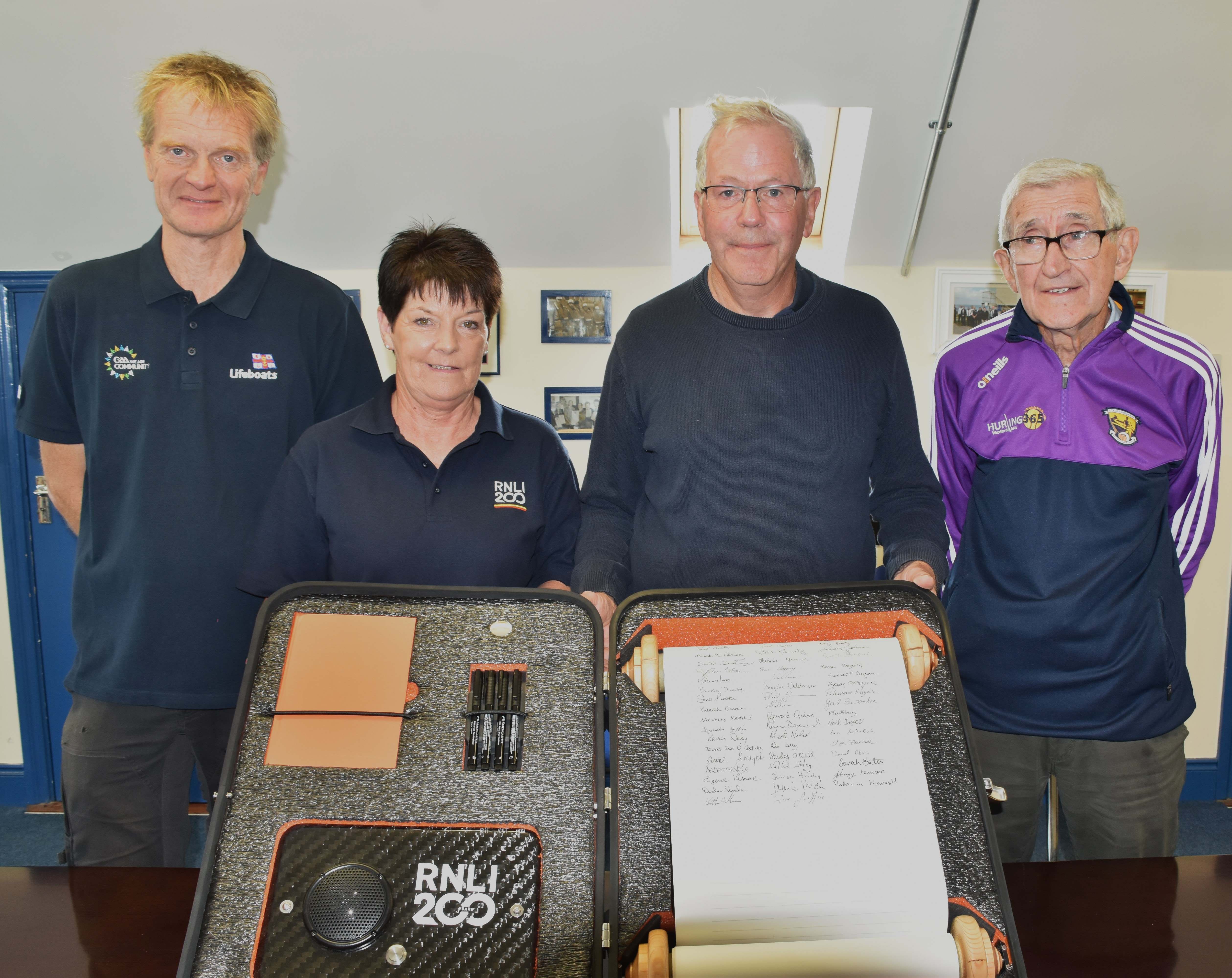 Signatories of the scroll: Keith Miller, Trish Kavanagh. Jamie Ryan. Liam Griffin.