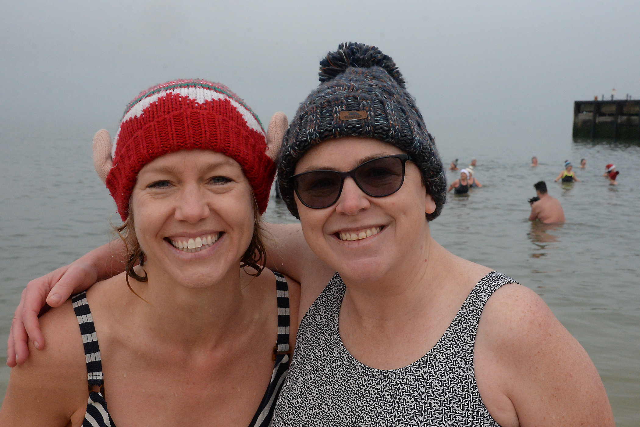 Sarah Zuniga and Jen Shearman who braved the chilly water for the Boxing Day dip at Whitstable RNLI.
