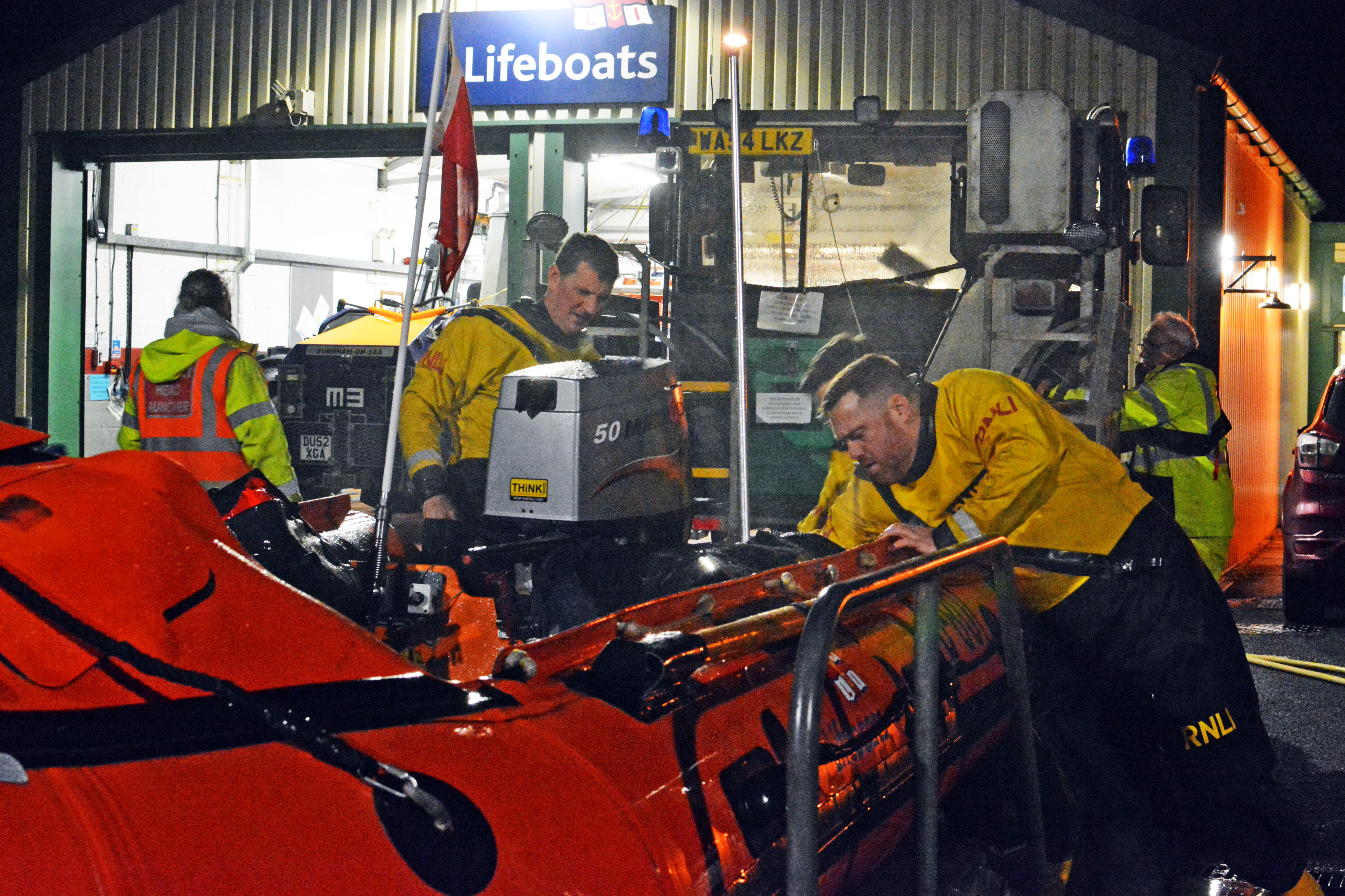 Image with this short brief shows Burnham D Class lifeboat Burnham Reach being washed down and refuelled ready for the next service, which could happen at any time.
