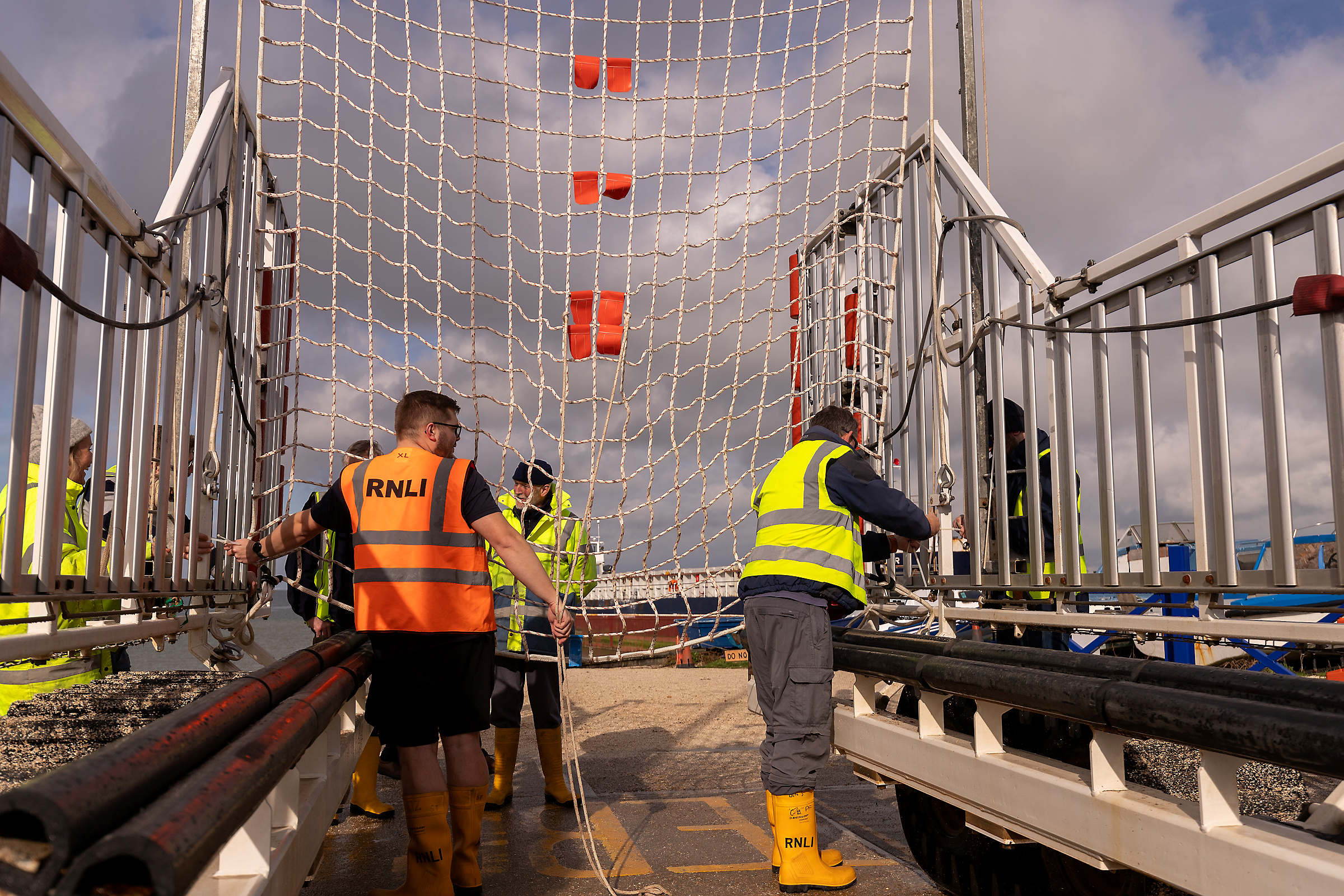 Rigging the net during the net recovery exercise at Whitstable RNLI on Sunday.
