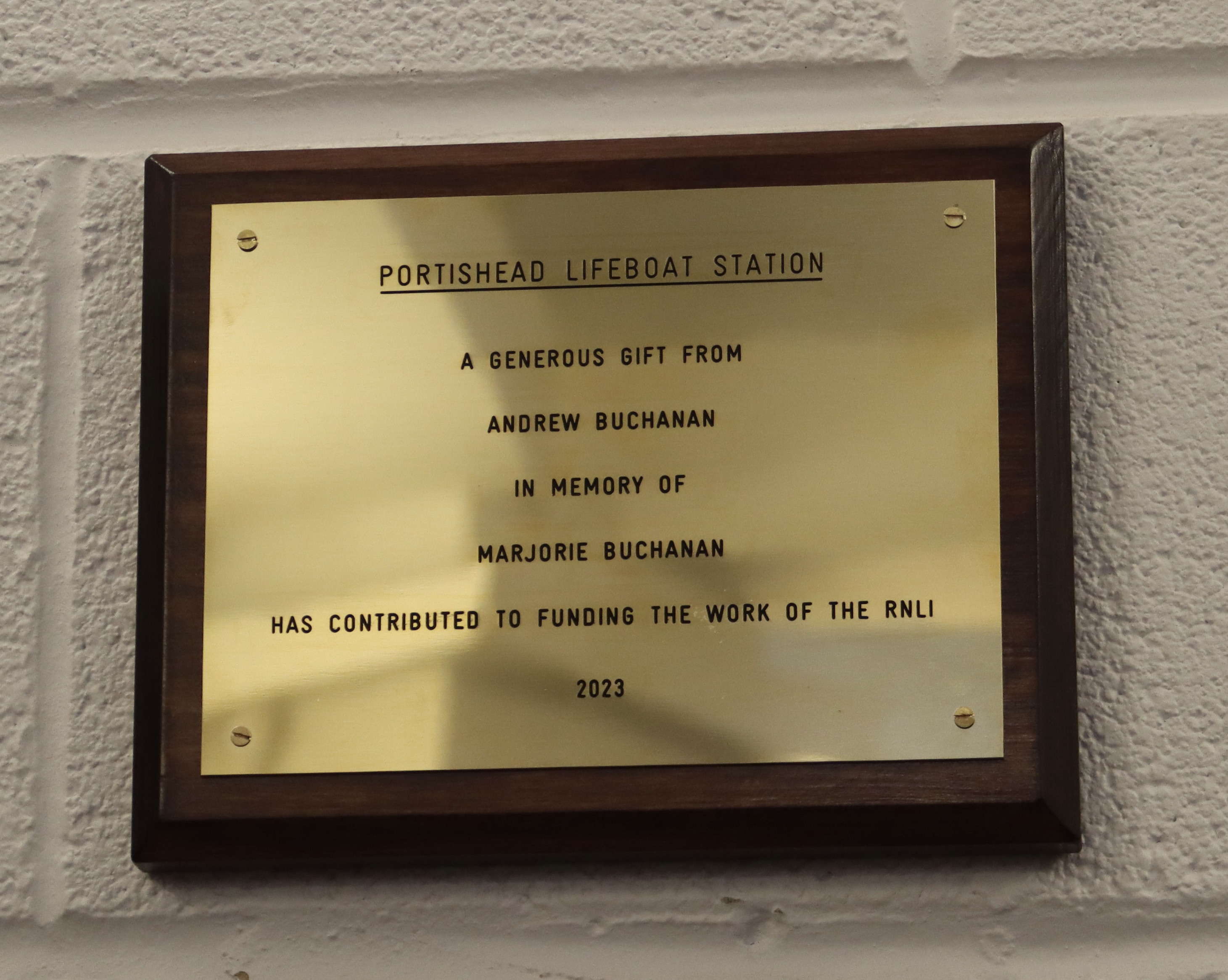 Plaque on the wall in the boat hall at Portishead
