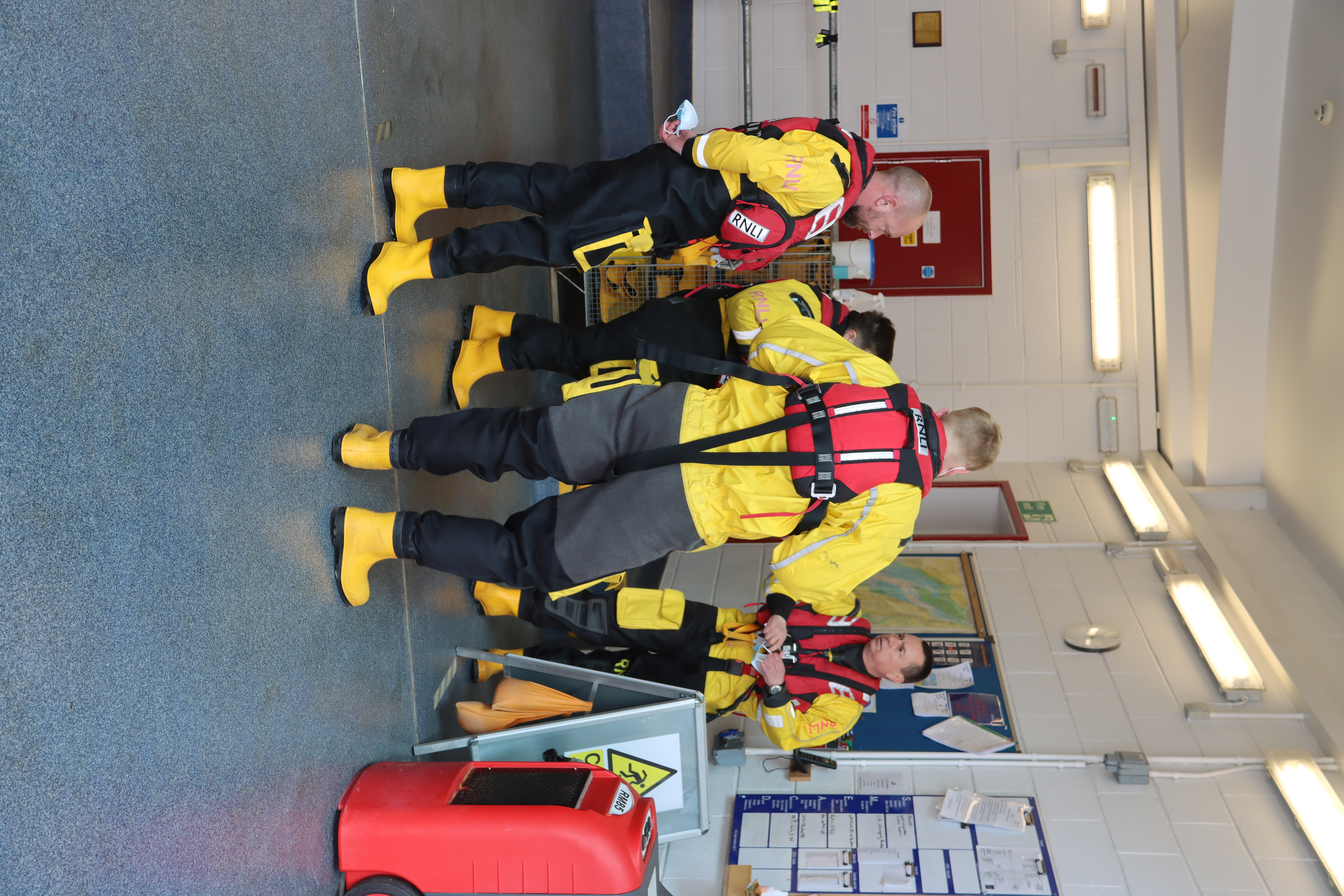 Crew briefing before launch during the Covid pandemic, with crew mates left to right Marc, Susan, Andy and Bruce