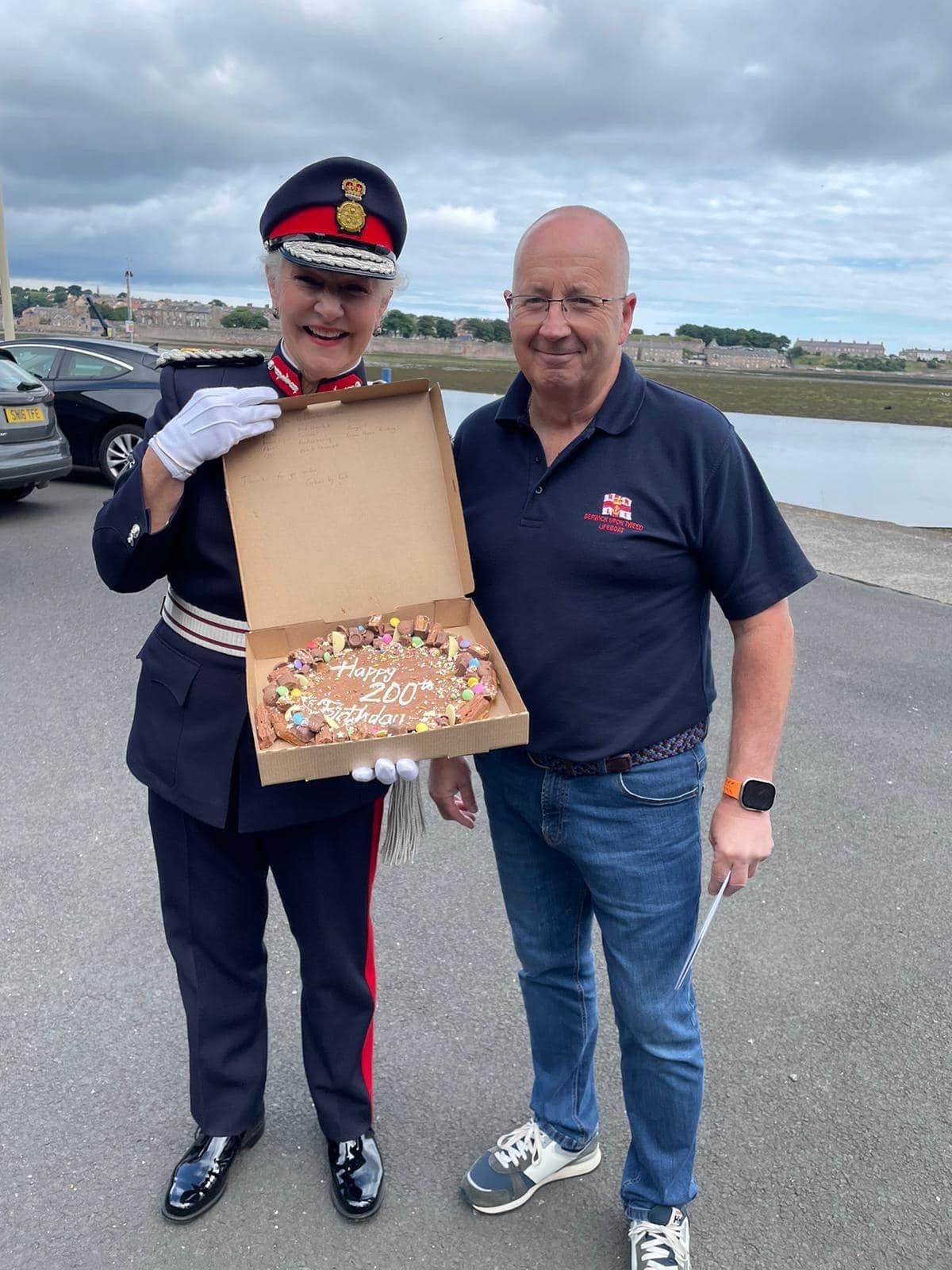 Lifeboat Operations Manager Kevin Knox with H M Lord-Lieutenant of Northumberland Dr Caroline Pryer