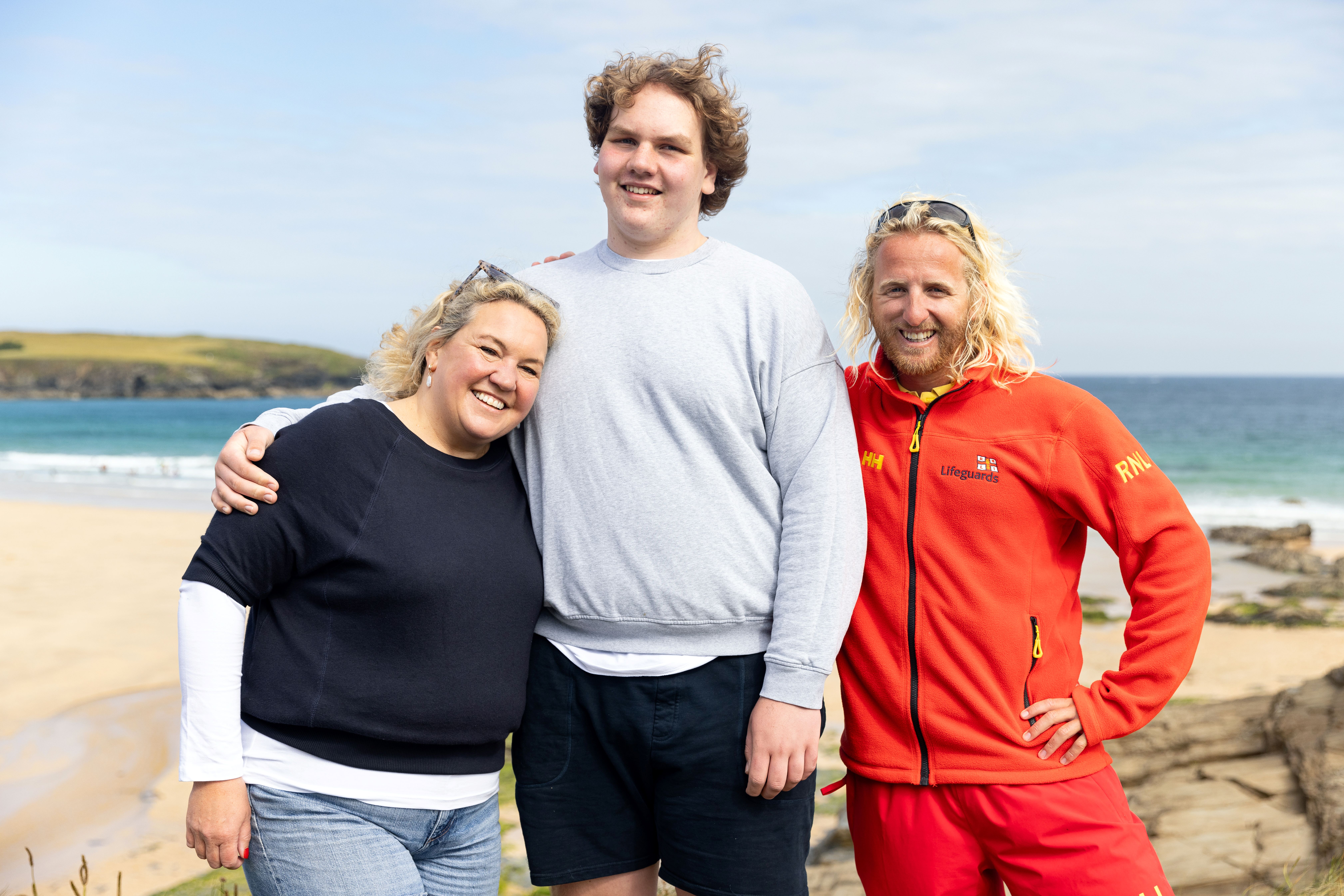 Sarah and Joe Herriman are reunited with Jake, the lifeguard that saved Joe