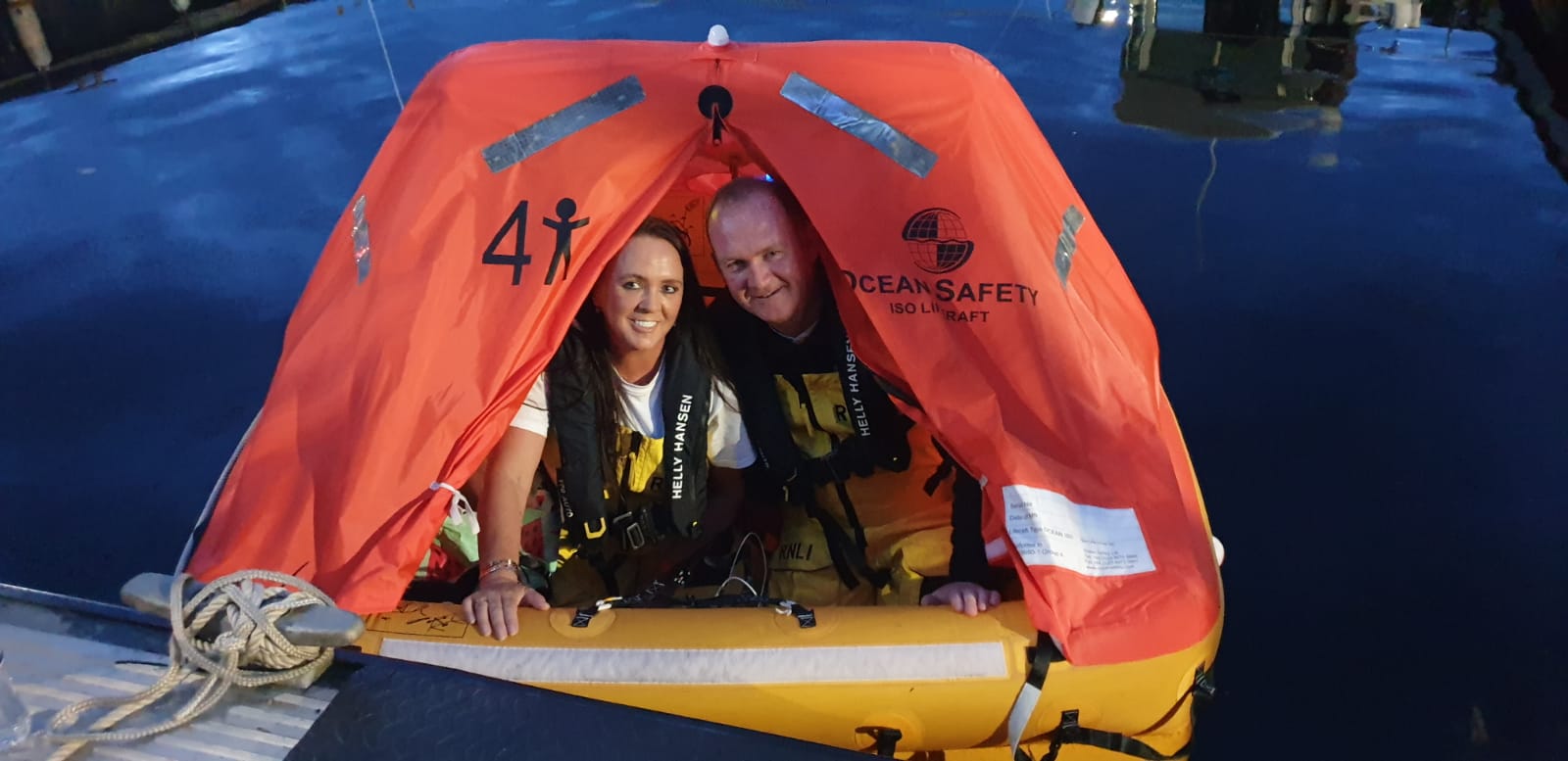 John and Lindsay Tait afloat for 8 hours in a liferaft in Girvan Harbour on their 14th Wedding Anniversary