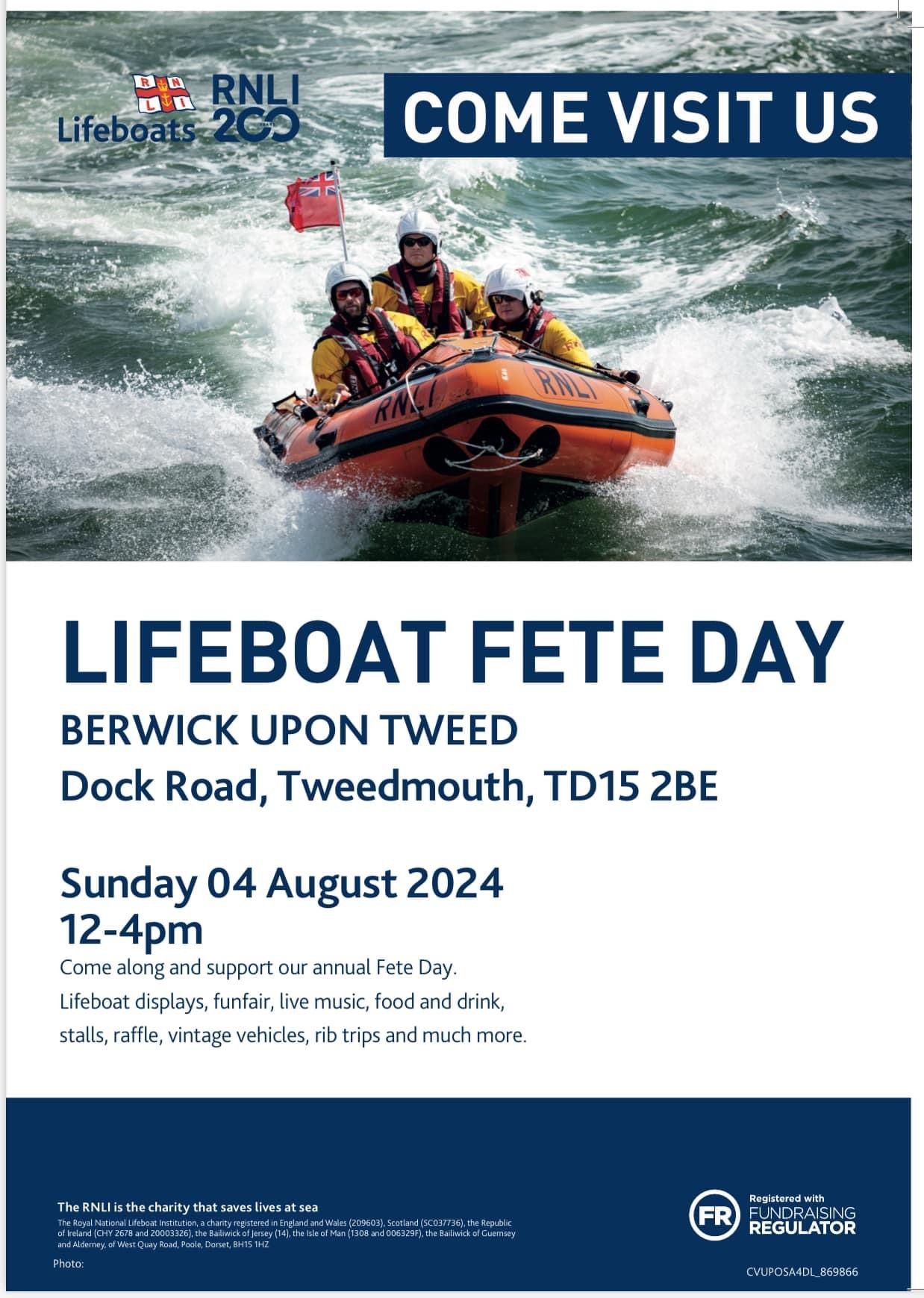 On the 4 August 2024, between 12 midday to 4 pm, come down to Berwick-upon-Tweed lifeboat station for our Fete Day.