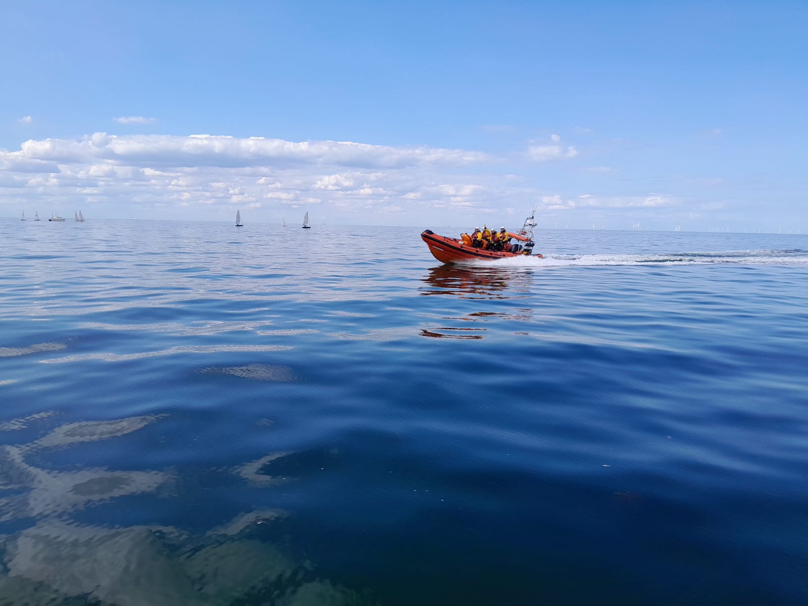 The Whitstable B-Class lifeboat Lewisco off the town on Sunday