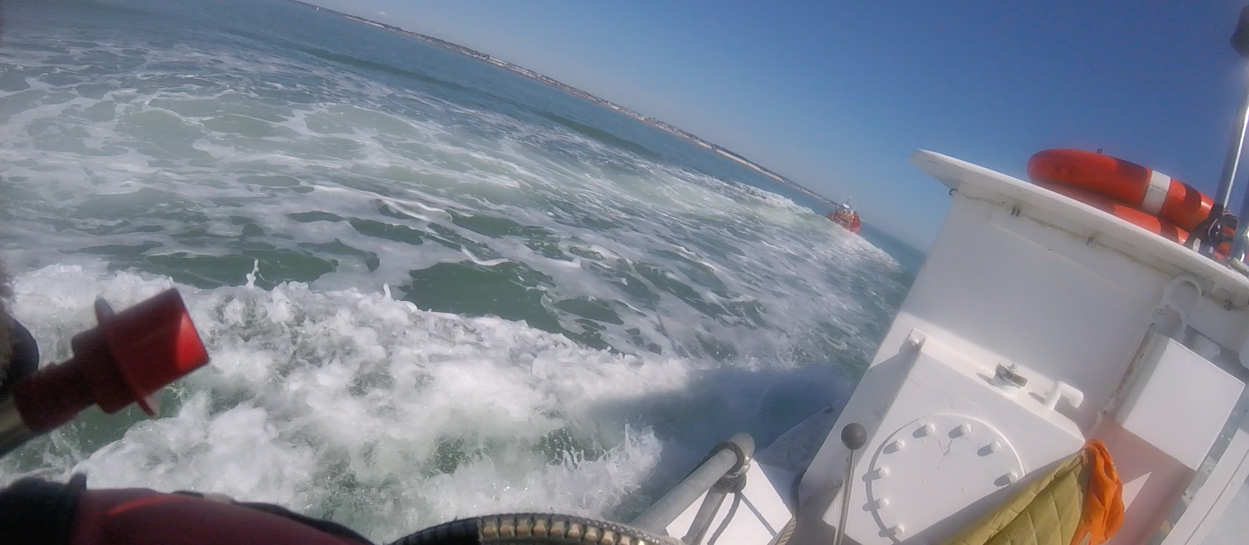 Casualty fishing boat under tow.