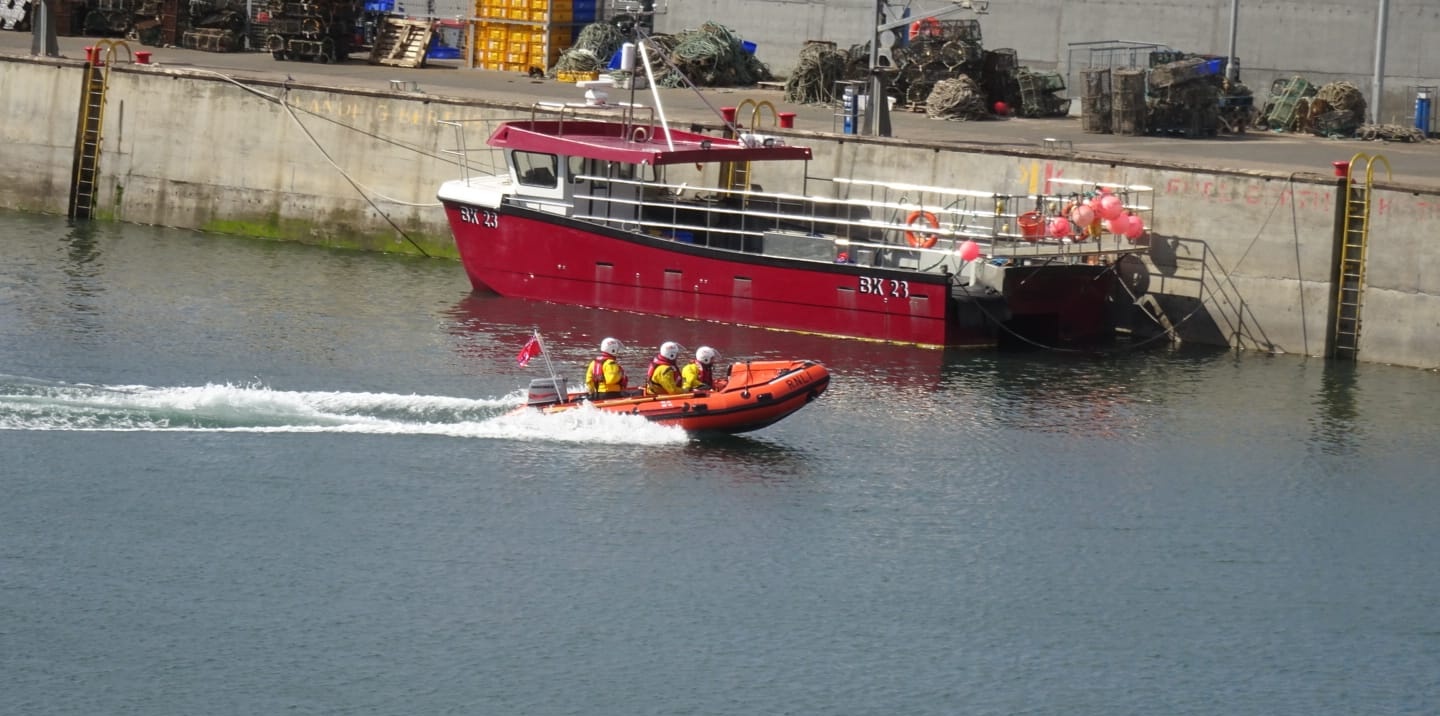 Seahouses Inshore Lifeboat D-828 grace Darling launching at Seahouses.