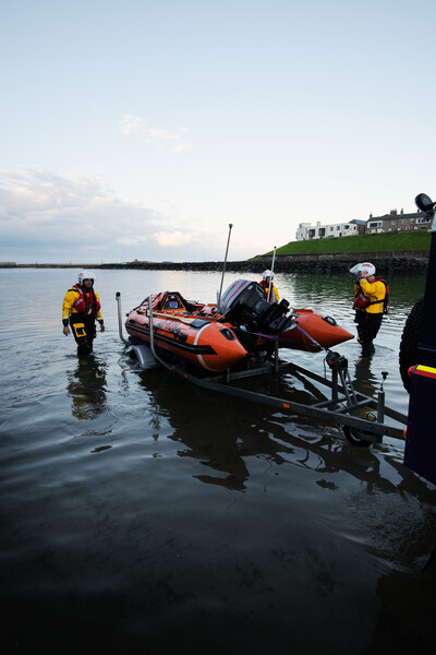 Photo – Seahouses Inshore Lifeboat RNLB Grace Darling being recovered to its carriage.