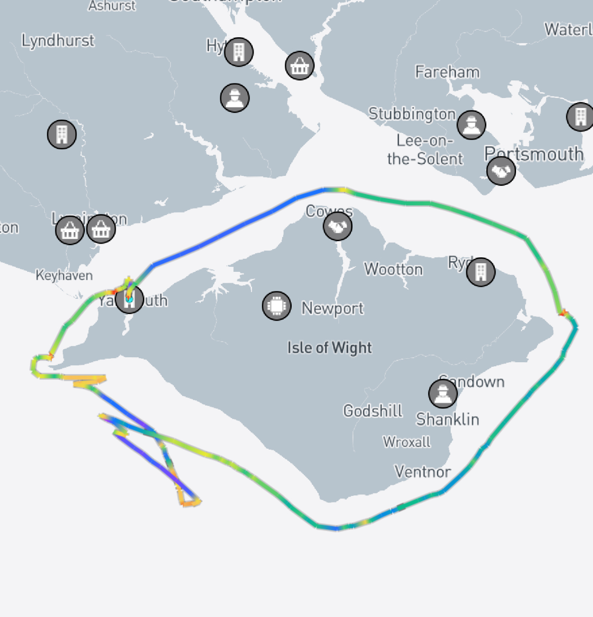Yarmouth Lifeboat’s course throughout the day
