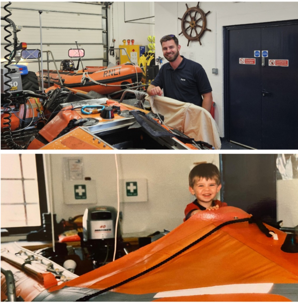 Kieran as a child visiting the station, and as a Helm