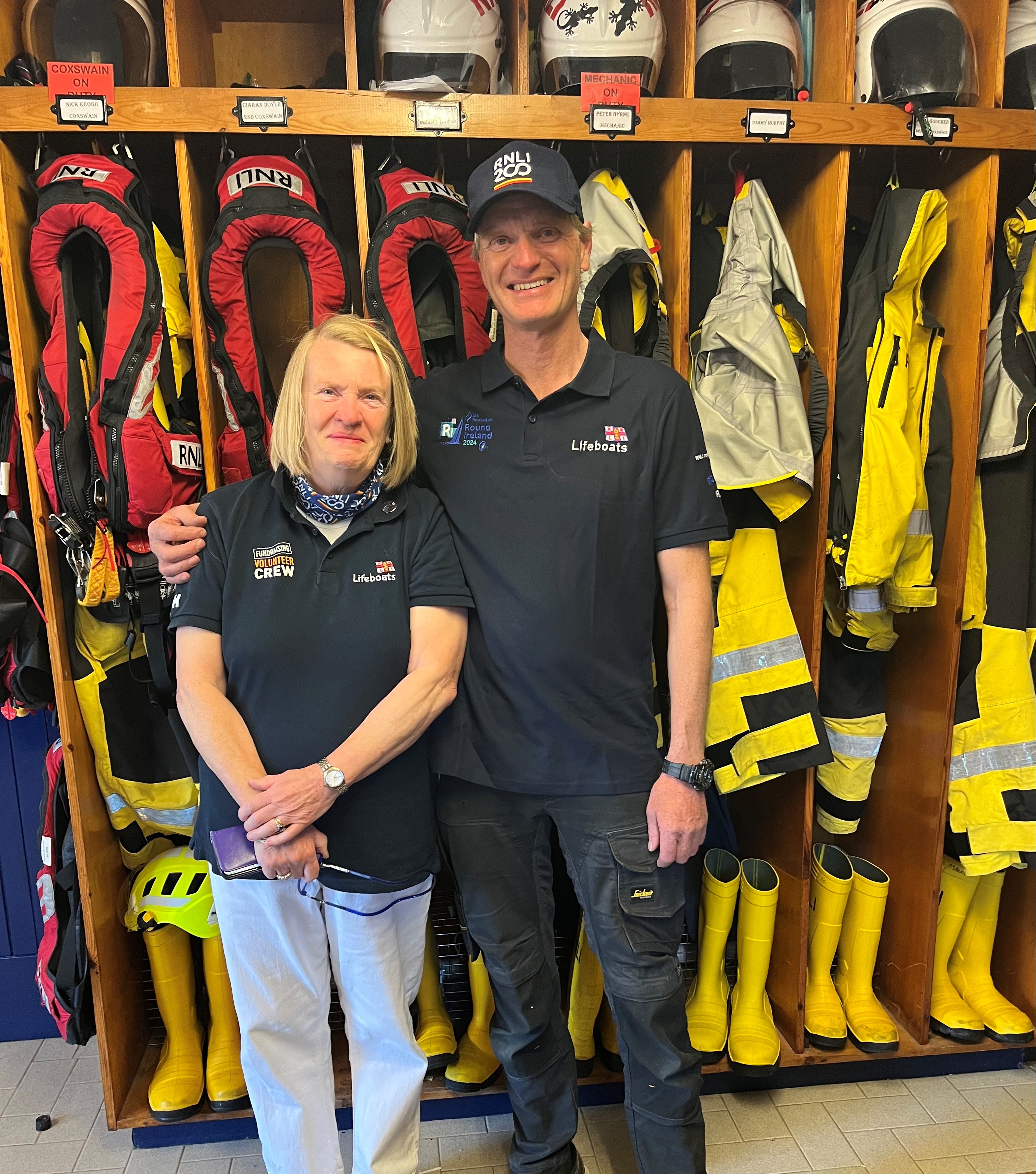 RNLI Ireland Council member Niamh McCutcheon with Rosslare Harbour Coxswain Keith Miller