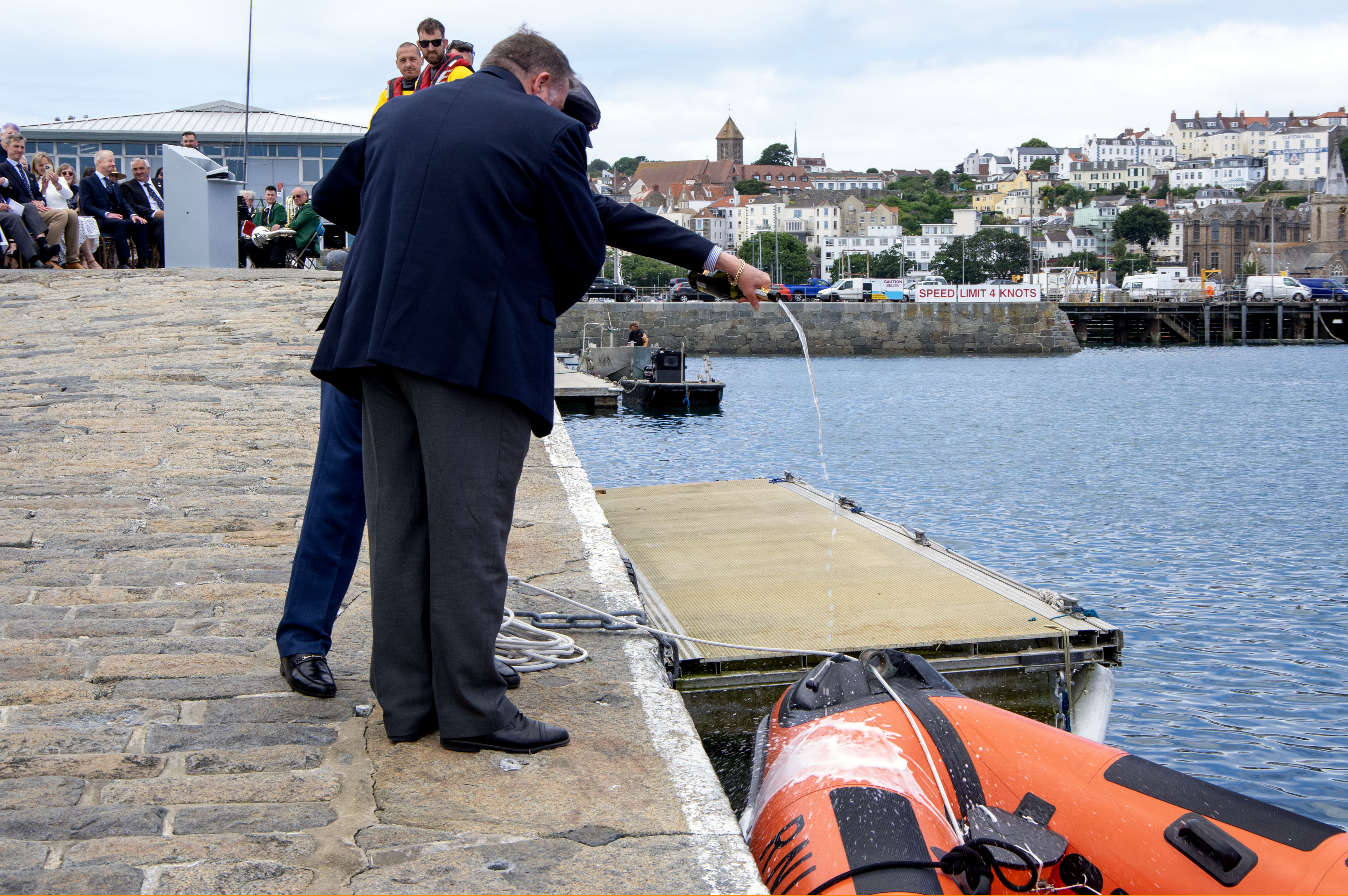 Tony Hobbs officially naming the boat Harold Hobbs