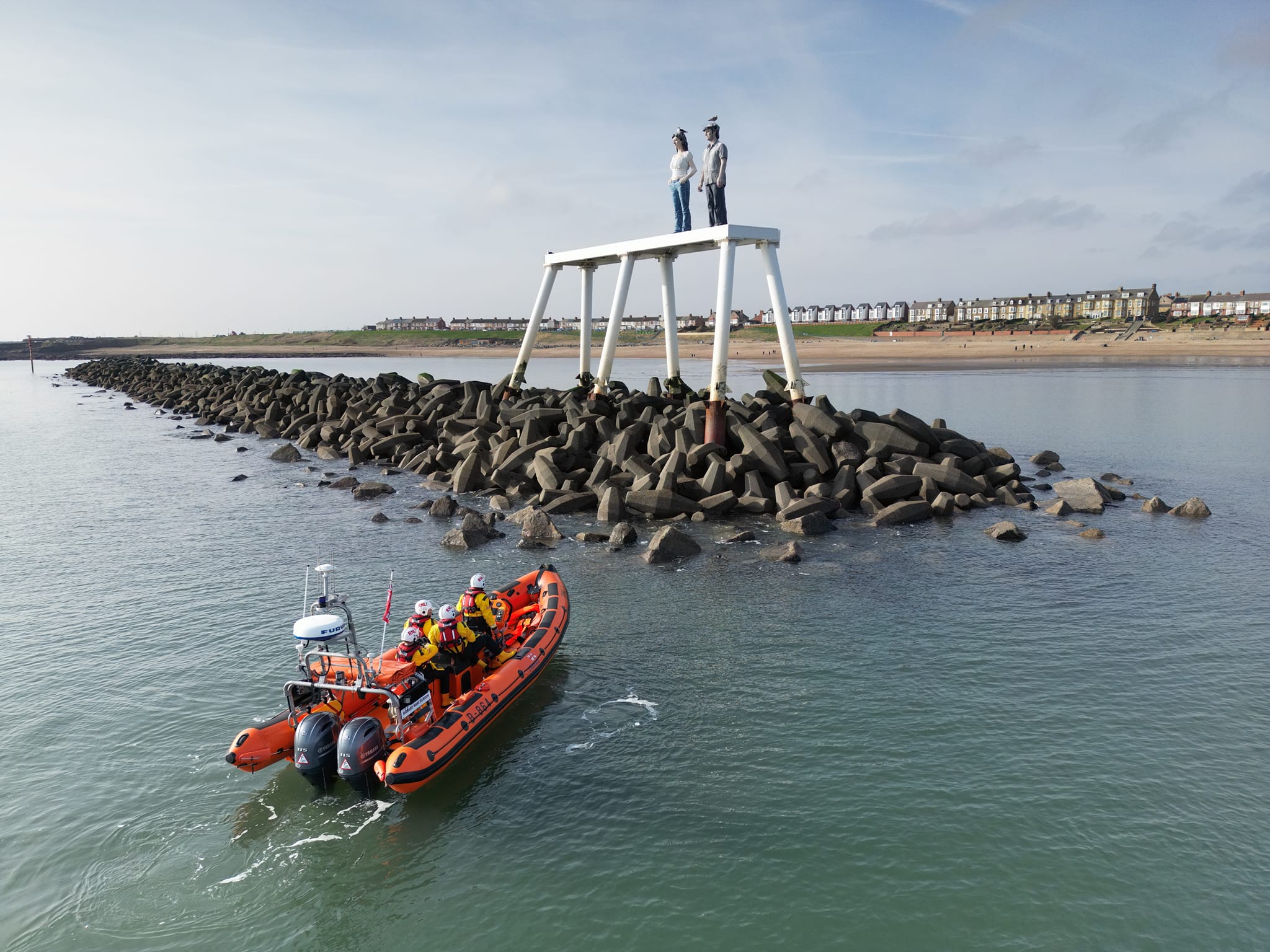 Lifeboat on training session at the Newbiggin reef