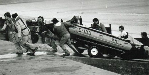 The first lifeboat at St Bees coming back up the ramp