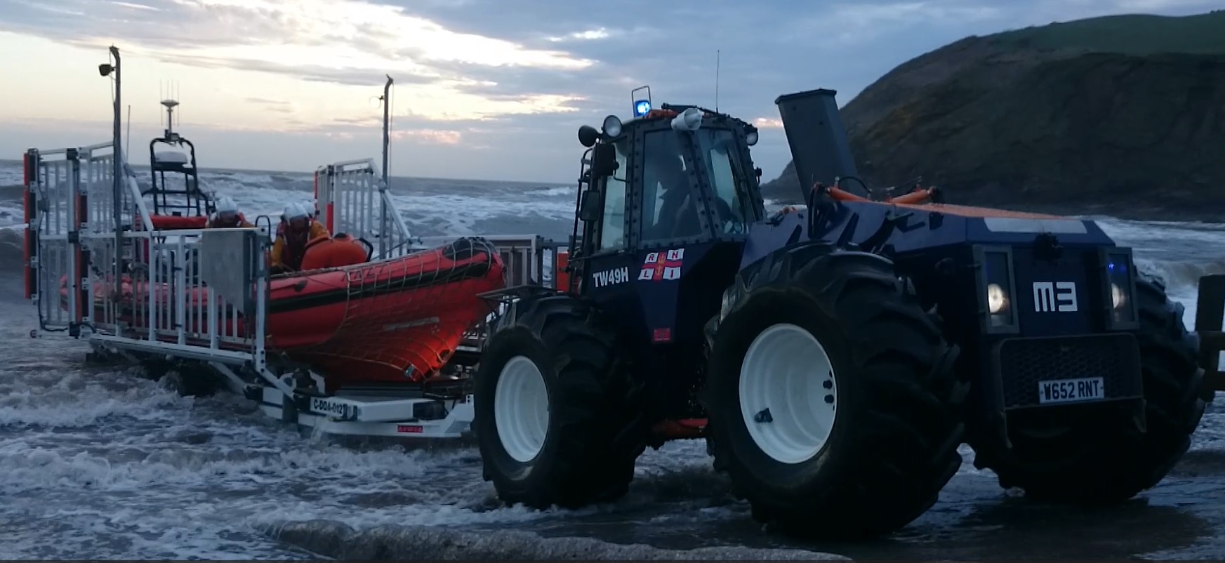 The current lifeboat at St Bees coming back up the ramp