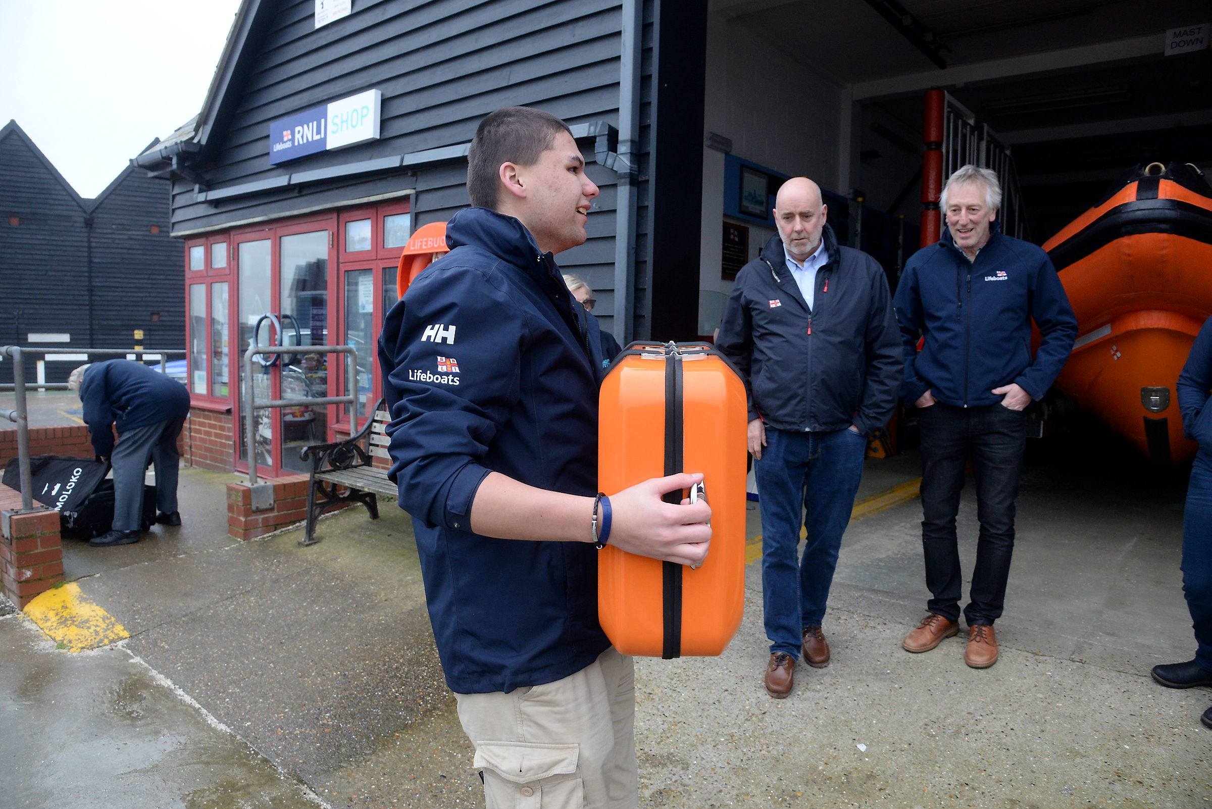 Chris Smith delivers the scroll to Whitsable RNLI on Sunday afternoon. Picture:RNLI Whitstable.