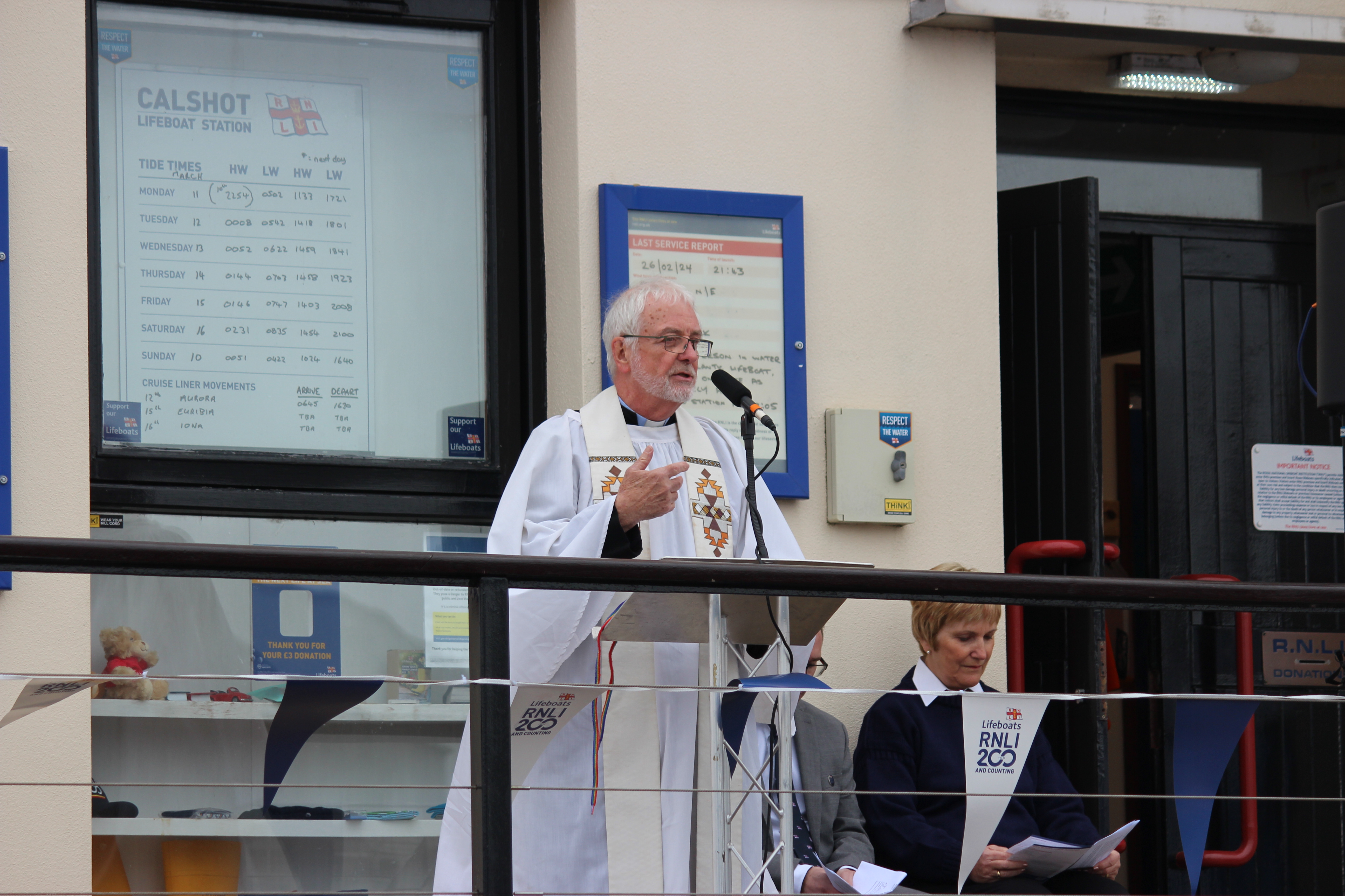 Calshot RNLI chaplain, Barry James conducting the service of dedication
