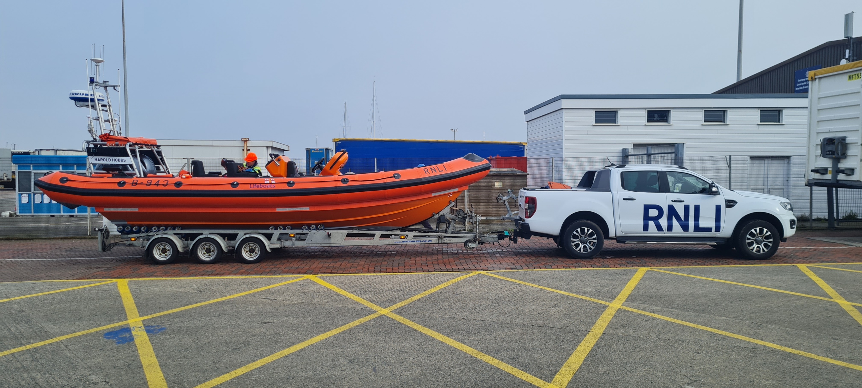 Harold Hobbs lifeboat arrives on Guernsey by trailer