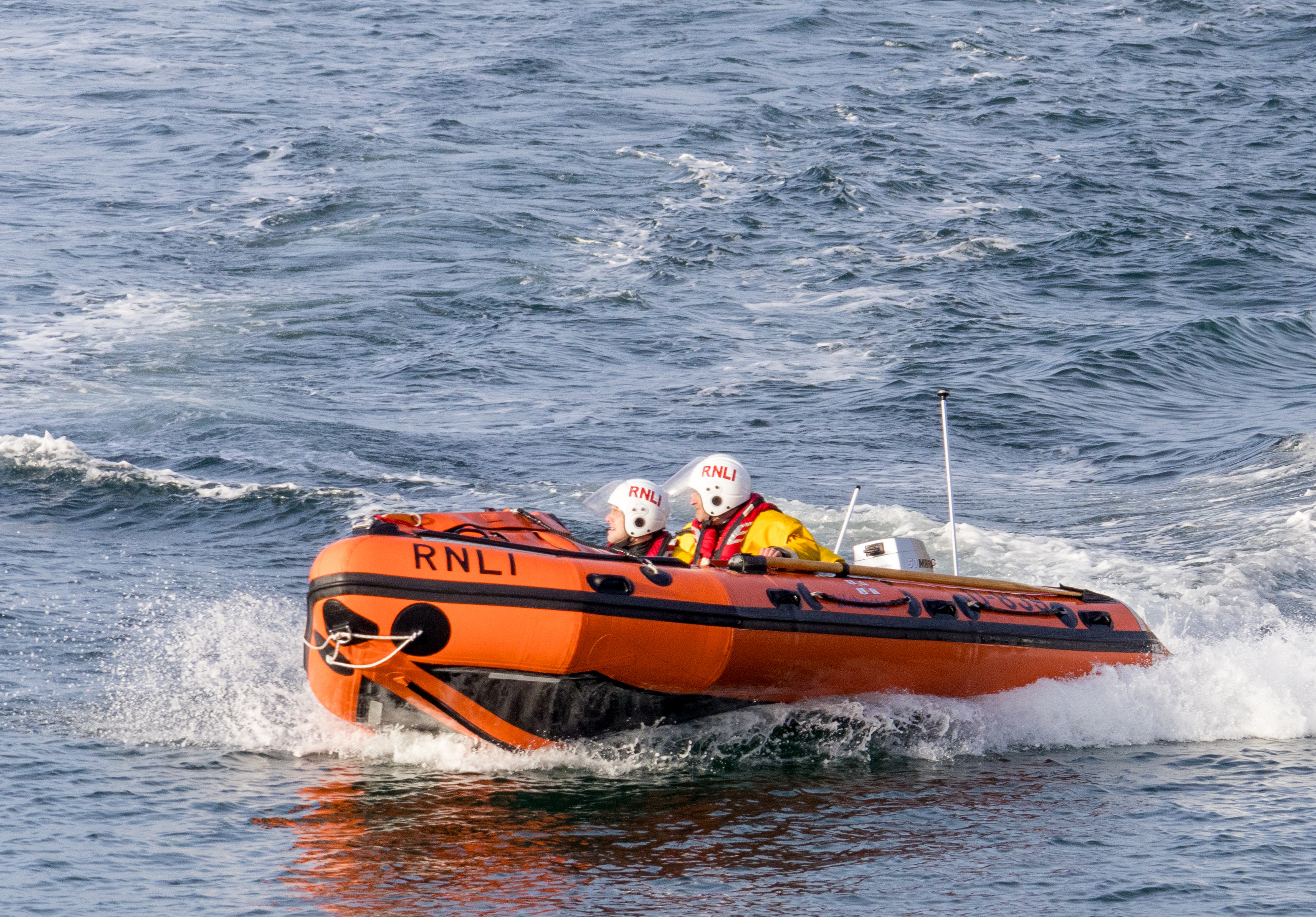 An open water shot of the D Class lifeboat returning to Craster Harbour 
