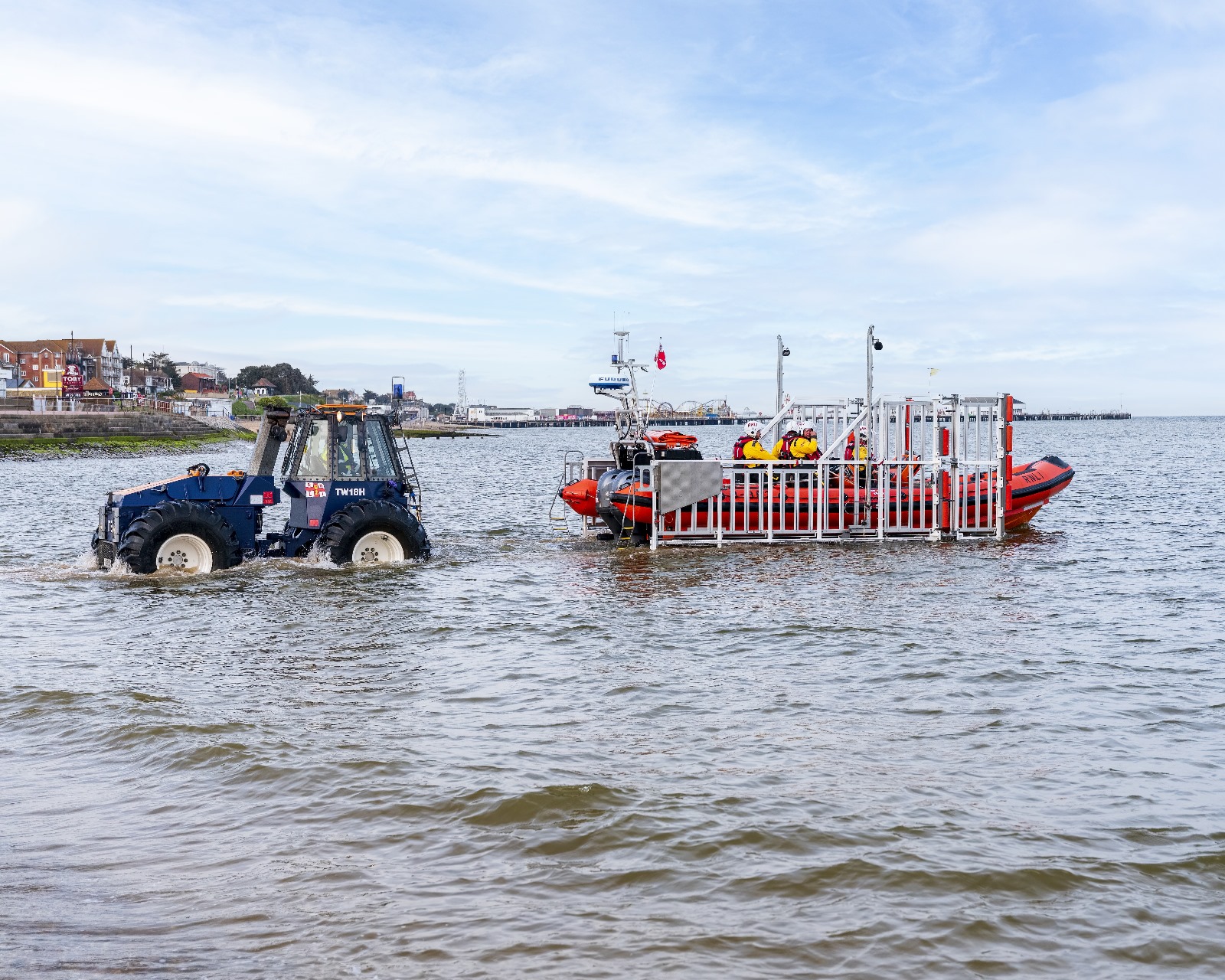 RNLI Clacton launch to assist jetskier in distress.