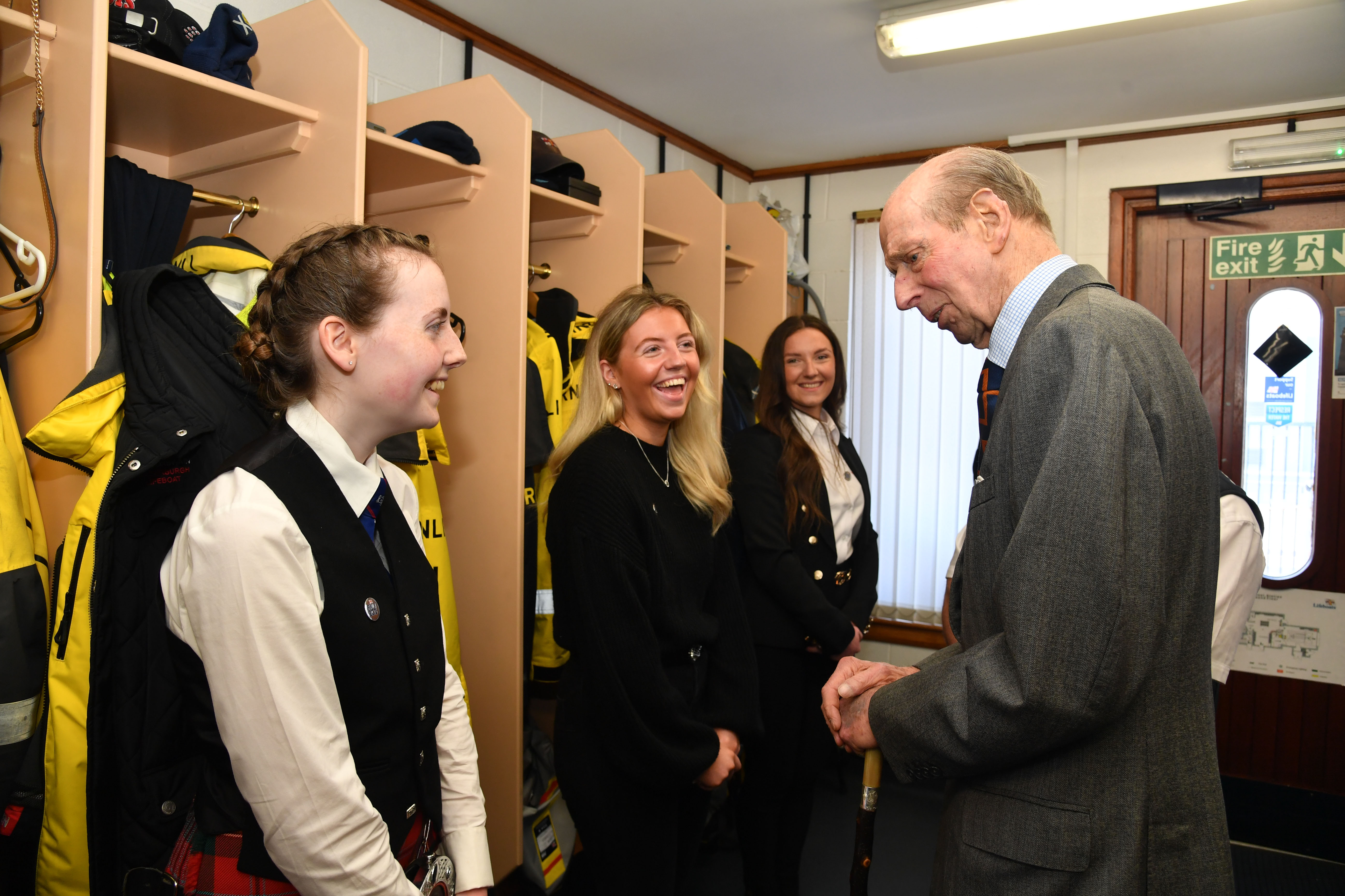The Duke of Kent meeting Eilidh, Ailsa and Lucy Sutherland, daughters of Fraserburgh Coxswain, Vic Sutherland.