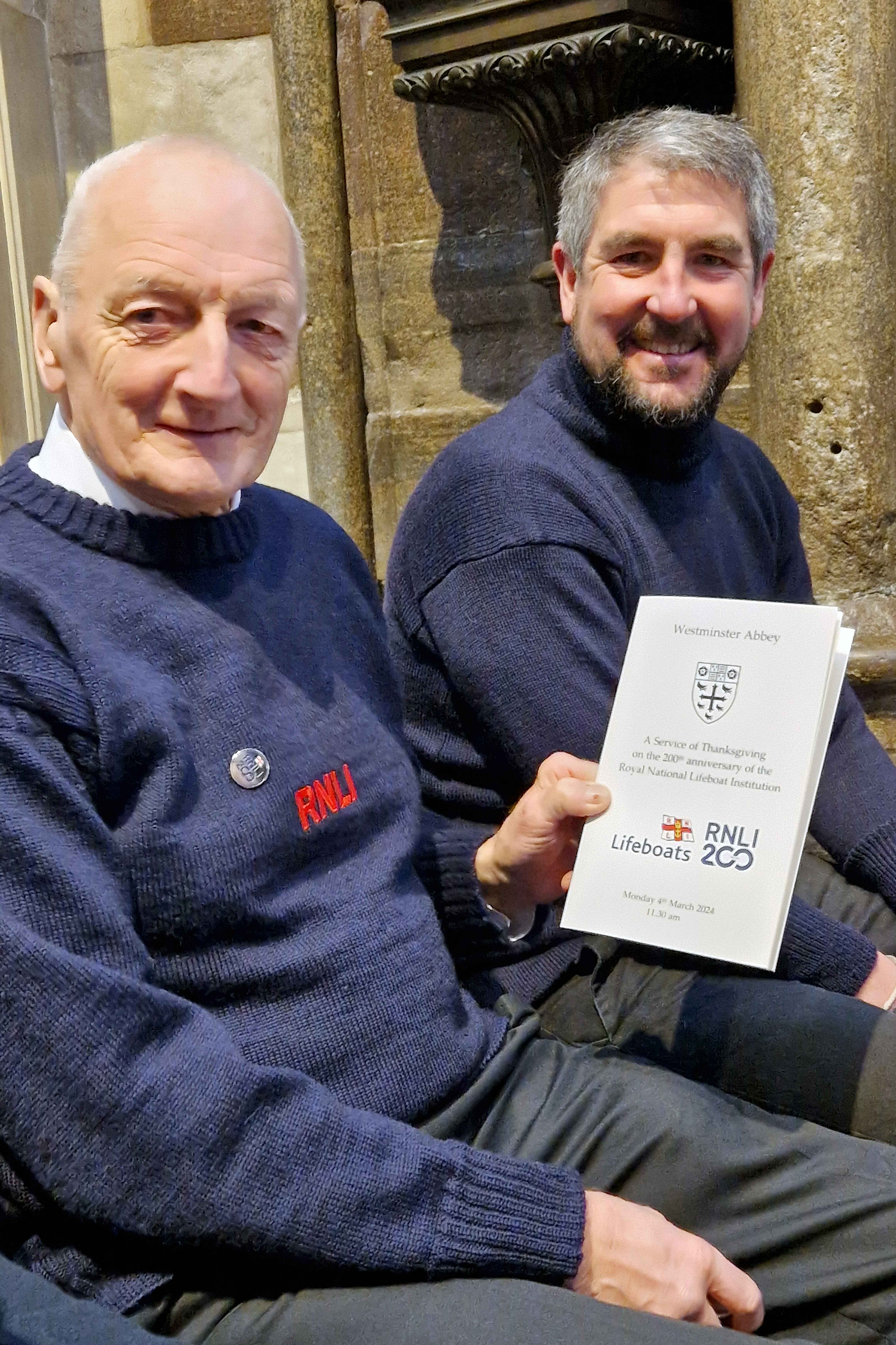 Dave Haines and senior helm David Jackman representing the station at the Westminster Abbey RNLI 200 service 4 March 2024