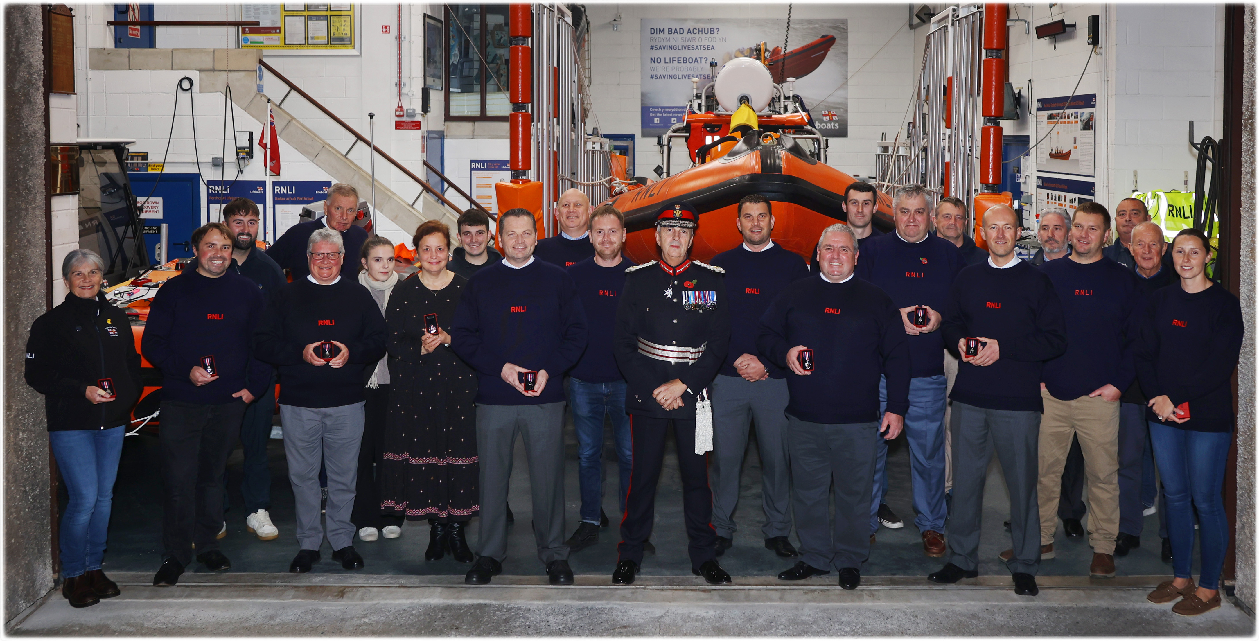 Porthcawl RNLI volunteers with His Majesty’s Lord-Lieutenant, Mr. Peter Vaughan QPM CStJ