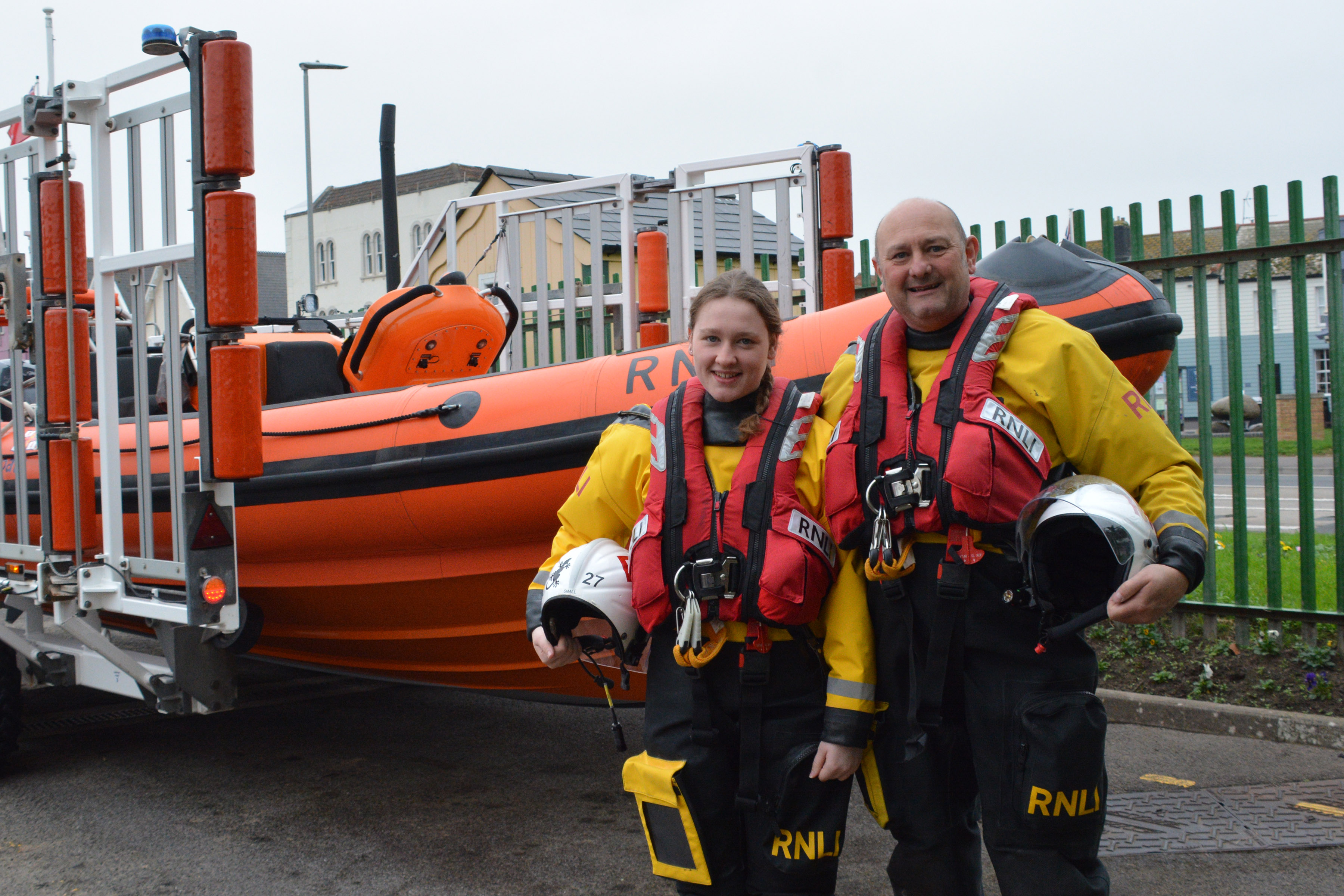 Neve with her father, helmsman/mechanic Stuart Lacey