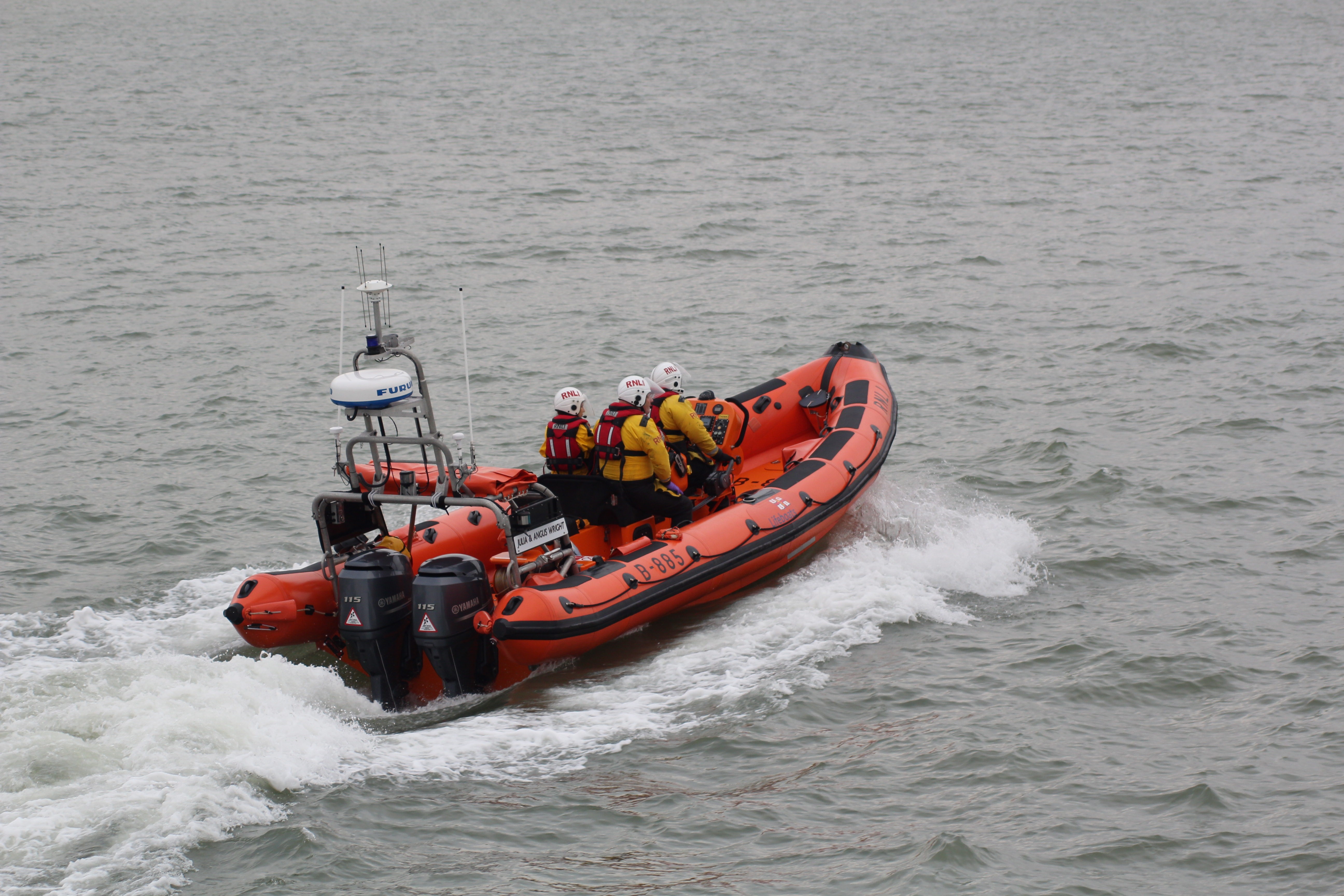 Southend RNLI lifeboat, B-885 Julia and Angus Wright on her way out to sea