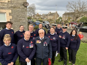 Crew starting to gather at Spittal War Memorial for Remembrance Service.