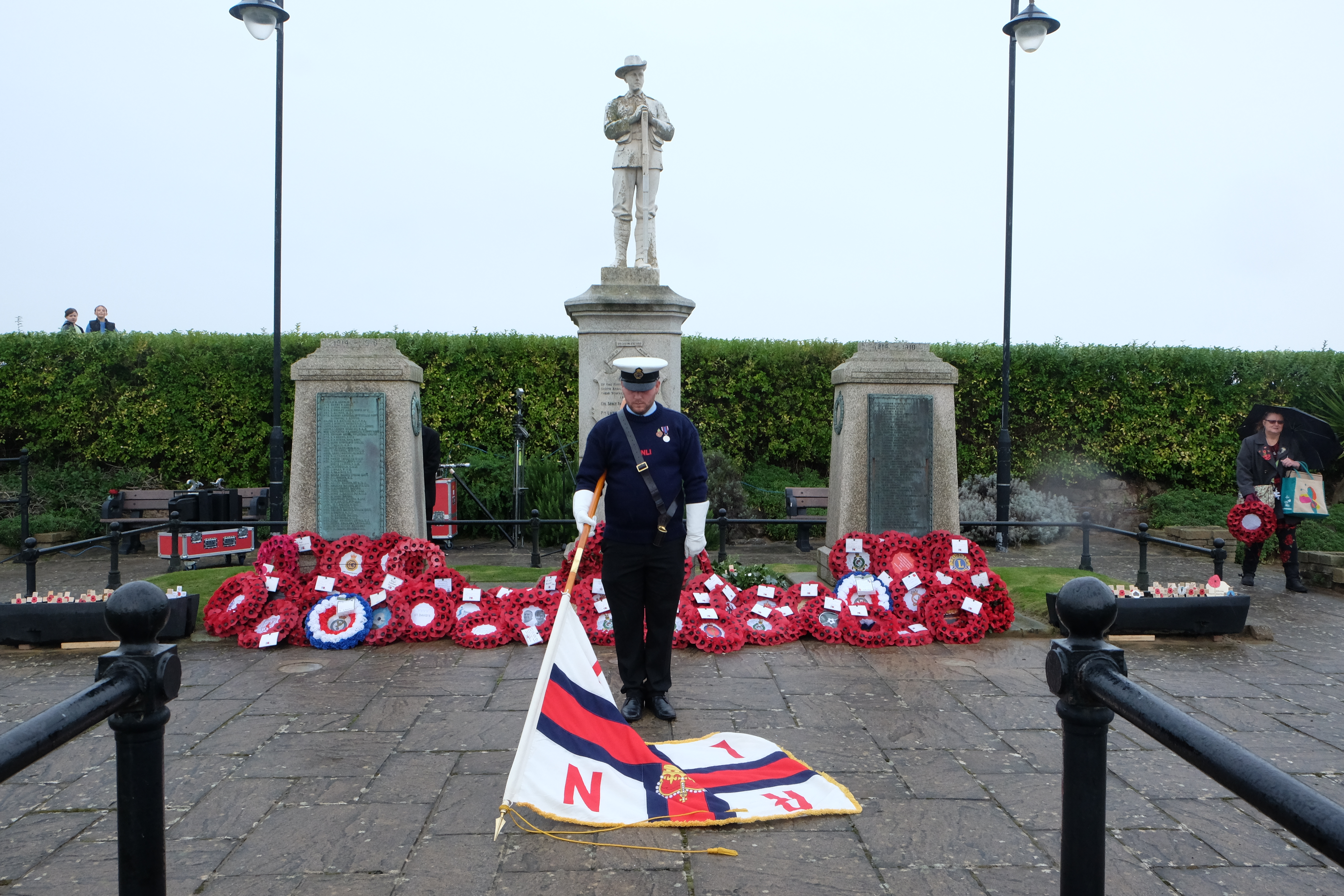 Crew Member Dougie Lonsdale carried the RNLI Standard for the parade and service.