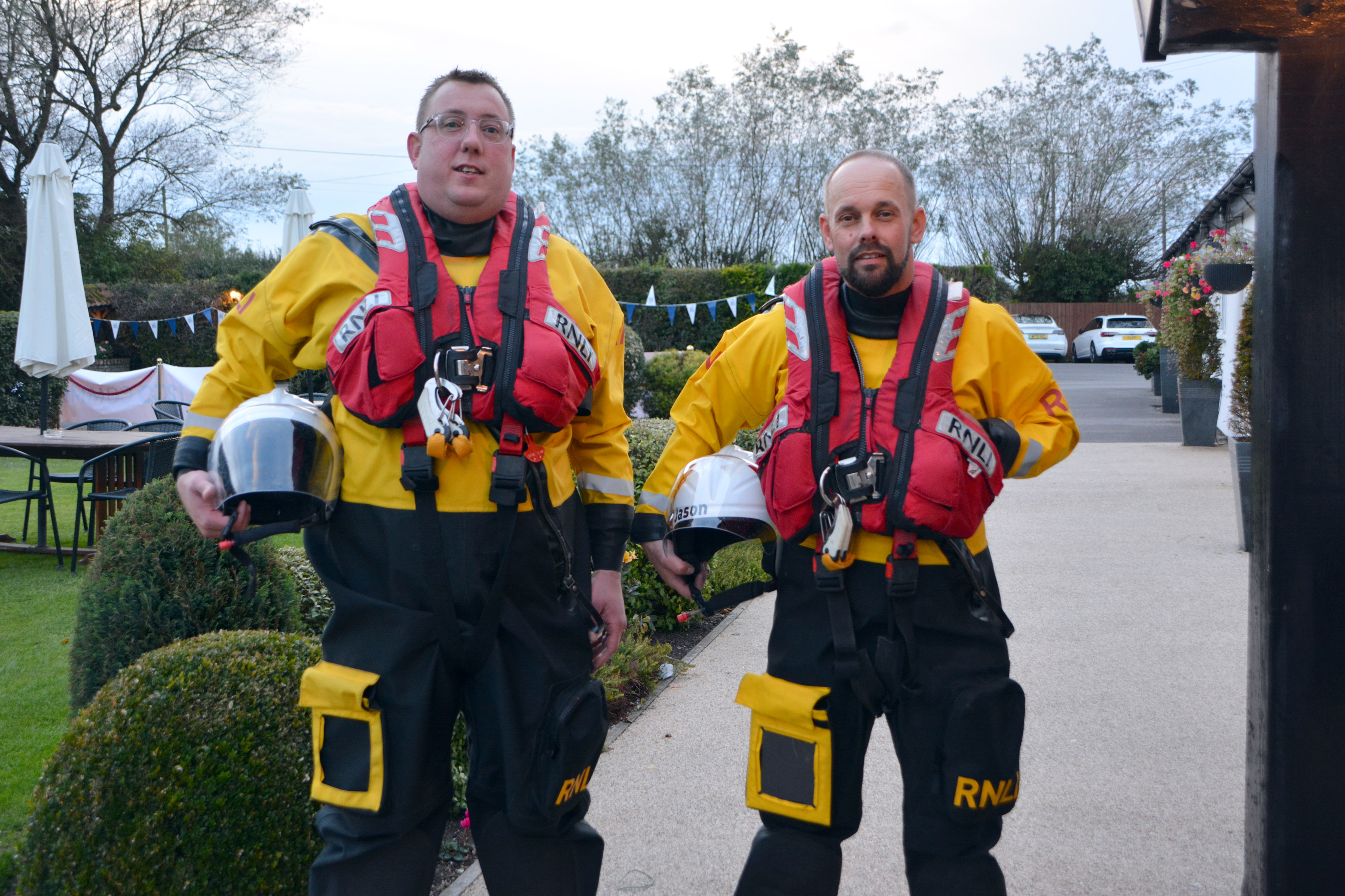 Helmsmen Marc Smith and Jason Coombes on 'meet and greet' duty