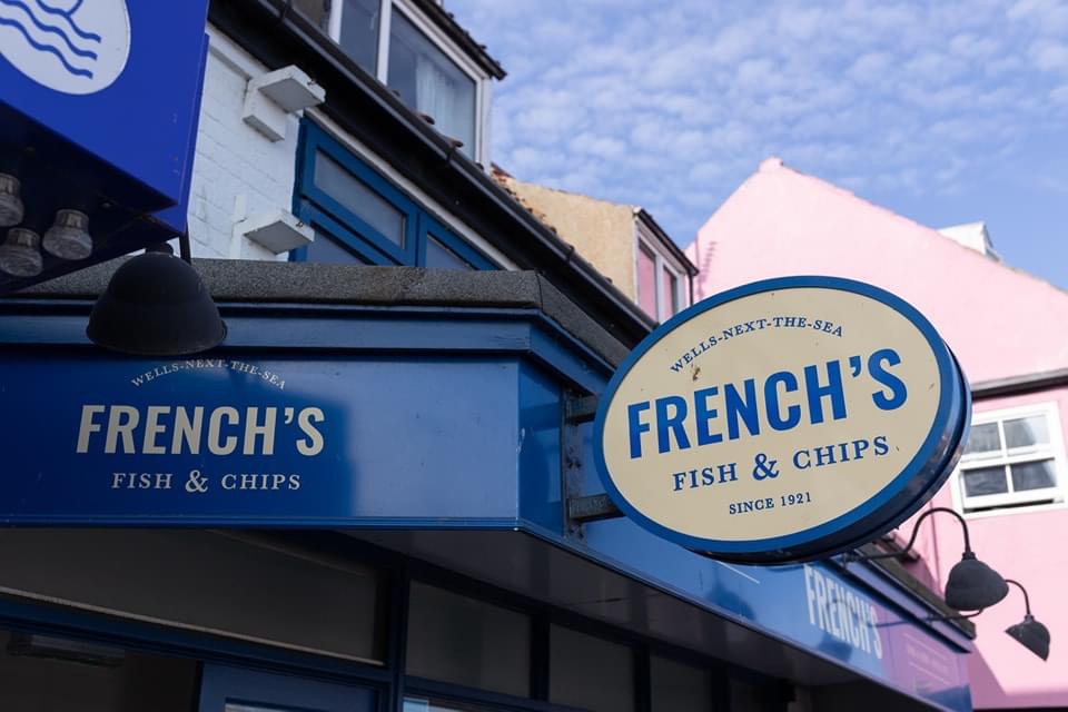French’s fish and chip shop Wells next the sea shop front and sign 