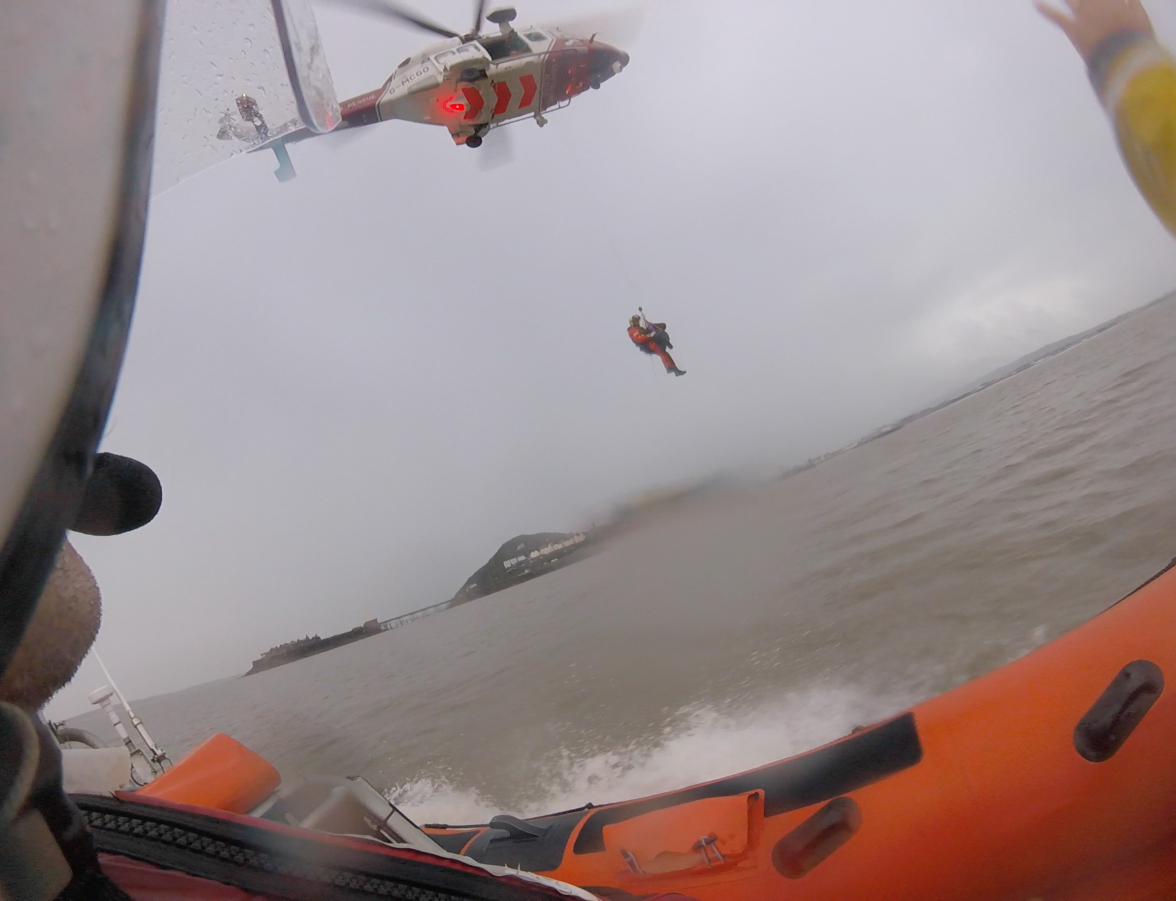 Allan being airlifted to HM Coastguard Helicopter 