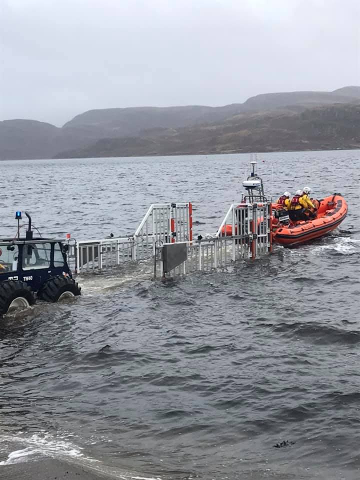 The Atlantic 85 inshore lifeboat launches from it's trailer