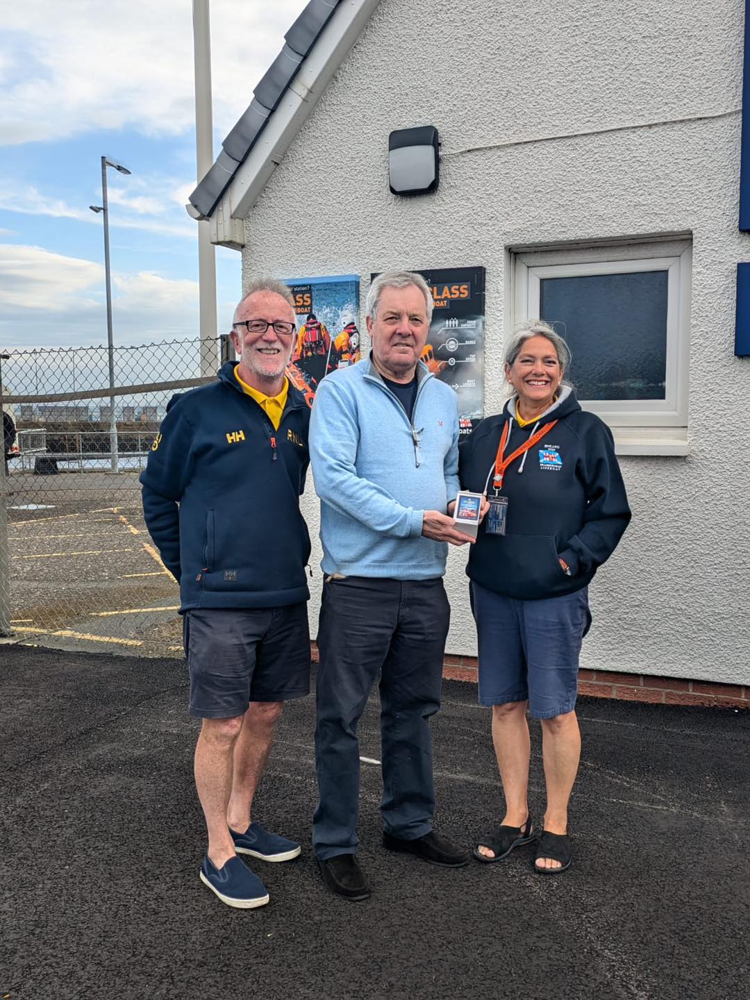 James and Belinda with Troon Lifeboat Operations Manager Jim Redmond