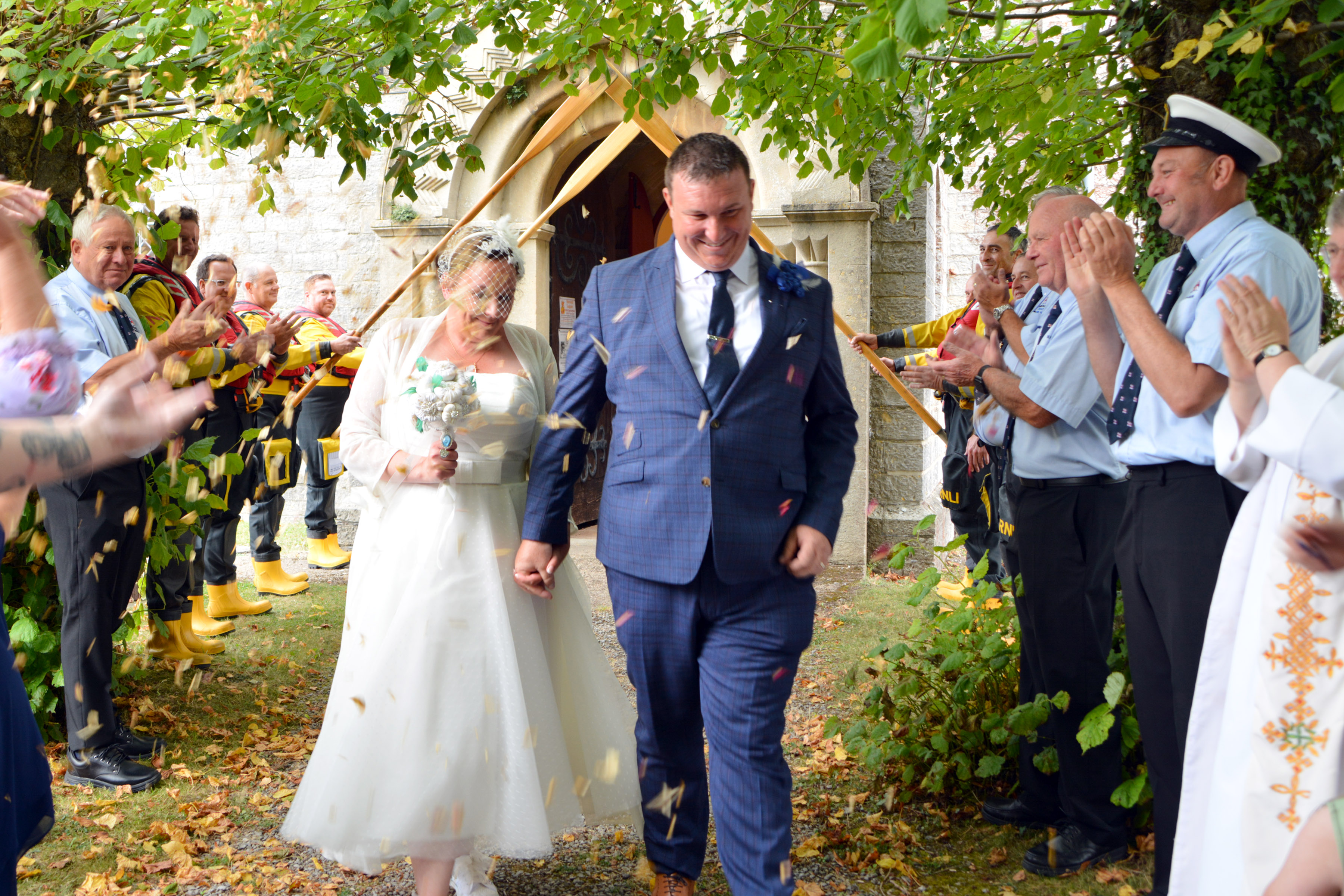 A close-up view of Matt and Abbey walking the line