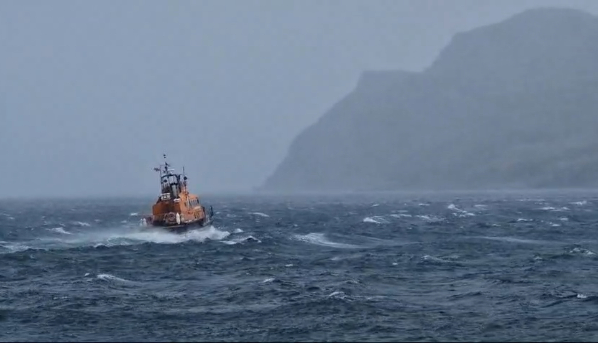 RNLB Stanley Watson Barker departing Portree in poor weather conditions for the third shout in 24 hrs.