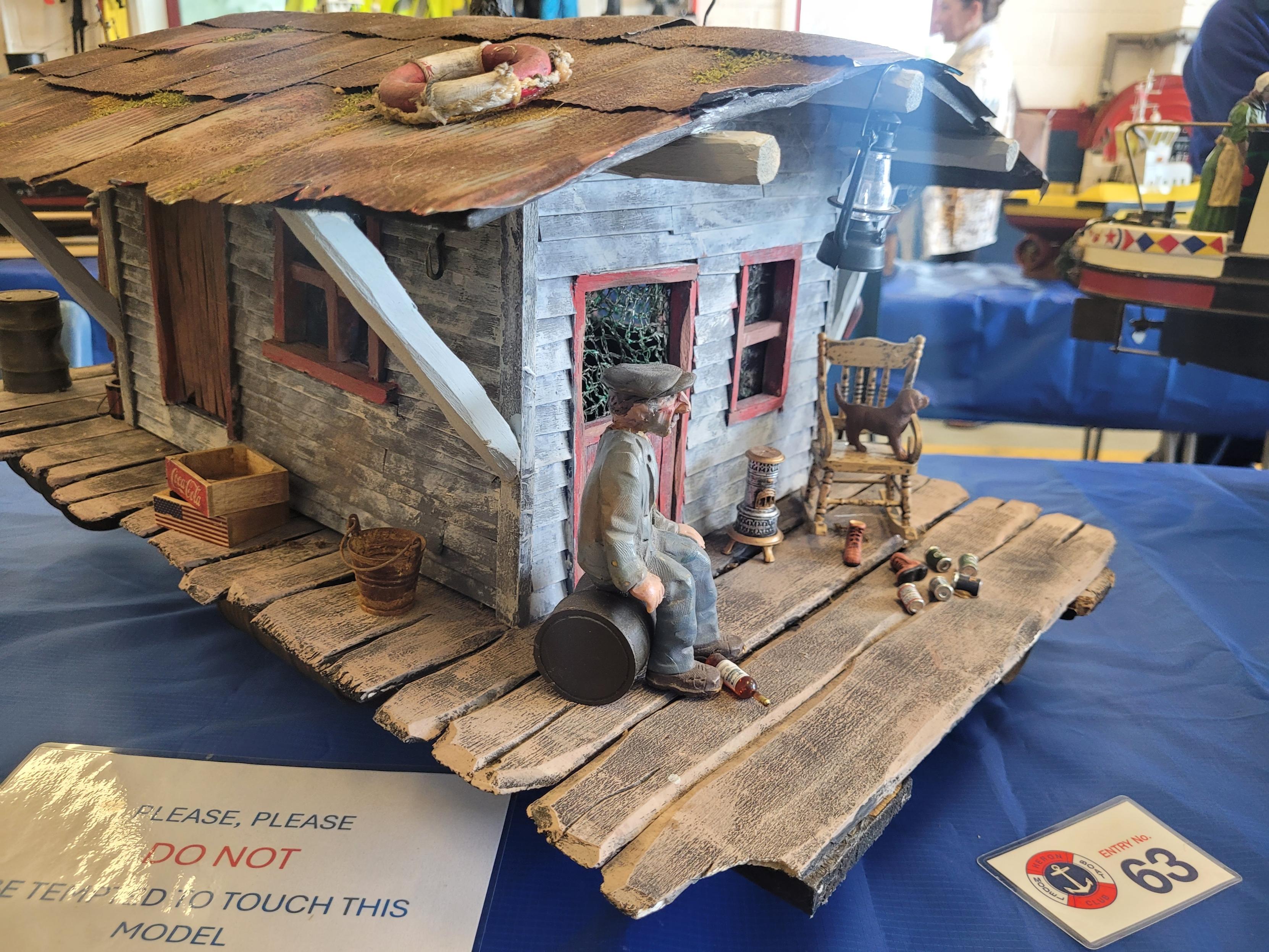 Tim Pearce's winning exhibit a Mississippi Hunters shack, radio controlled model boat. Picture: HMBC
