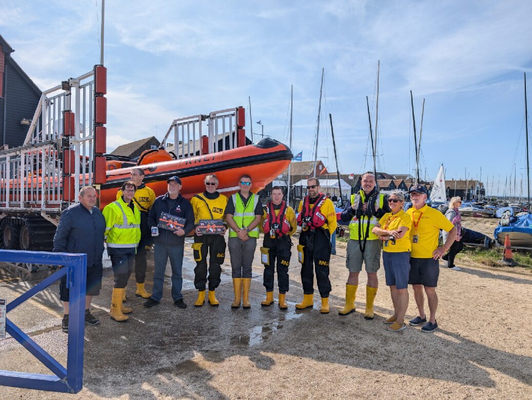 Belinda and James Richardson with some of the crew at Whitstable RNLI on Sunday