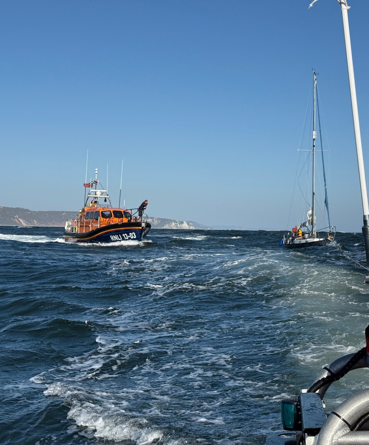 photo shows Shannon class ALB closing the casualty yacht