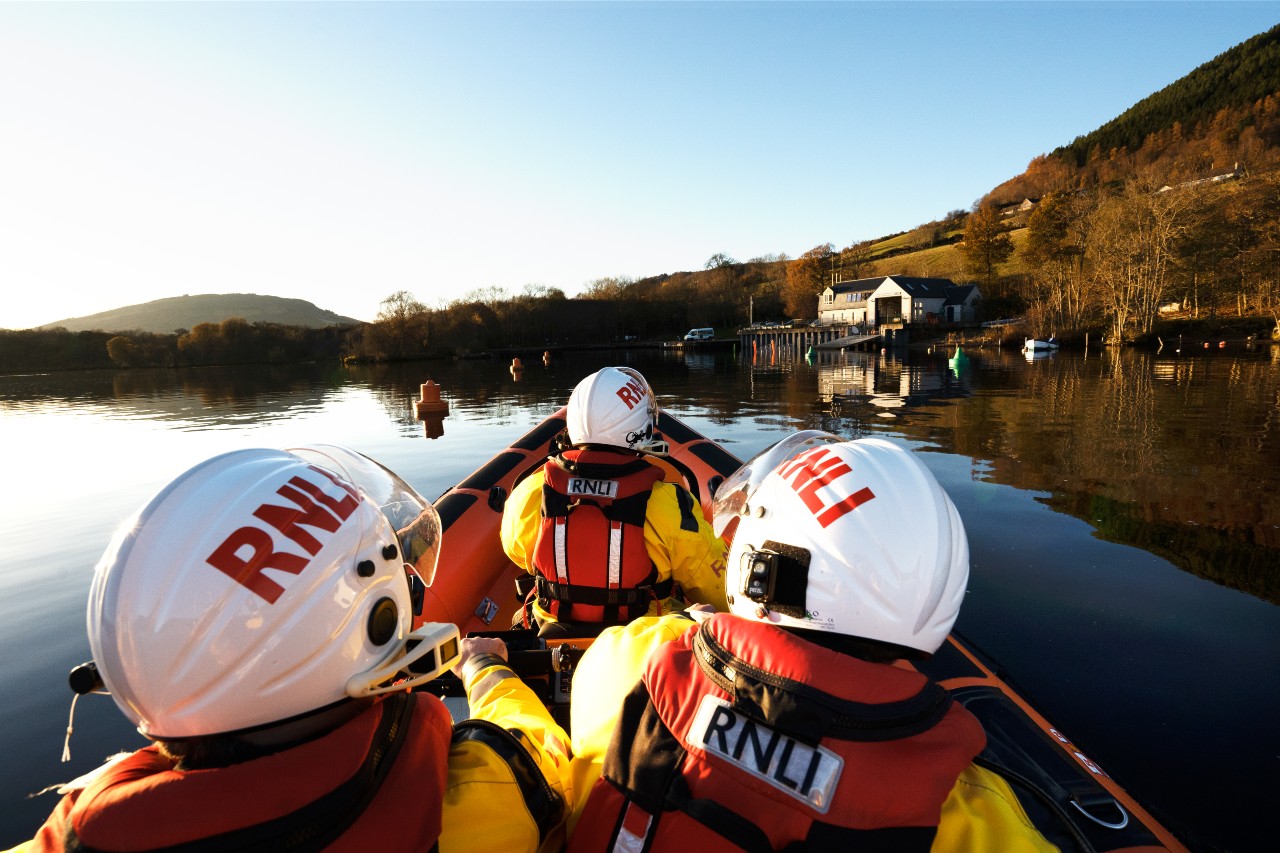 Loch Ness RNLI crew approaching the lifeboat station