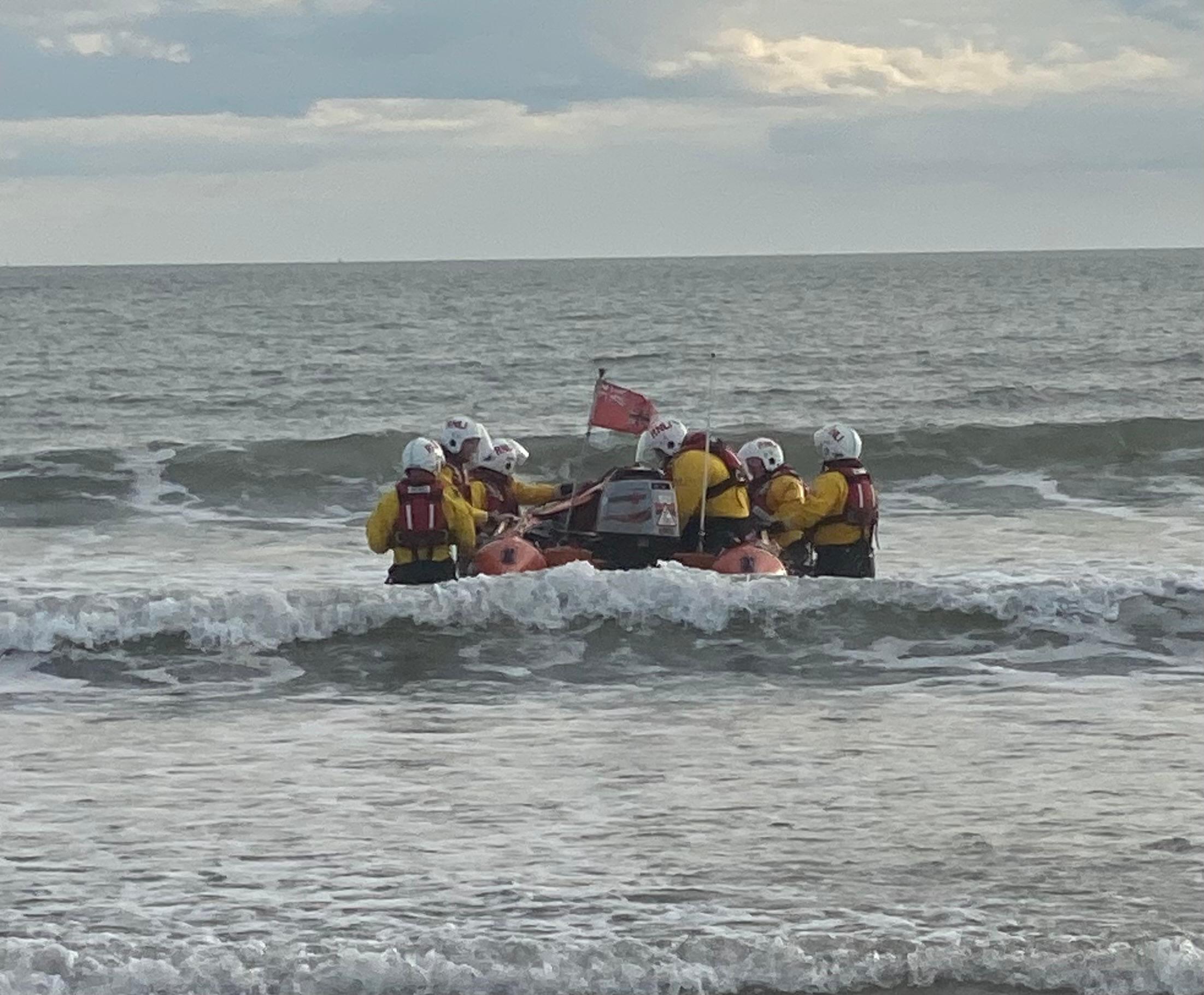 Port Talbot RNLI making ready to launch for a tier one assessment